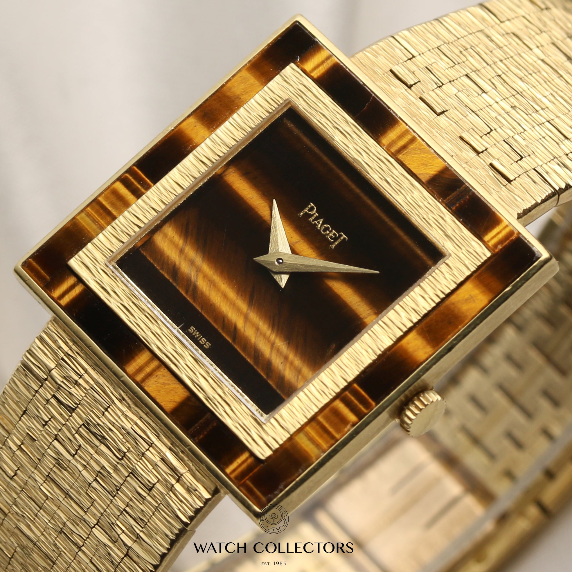 Piaget 18K Yellow Gold Tiger Eye Stone Dial Second Hand Watch Collectors 4