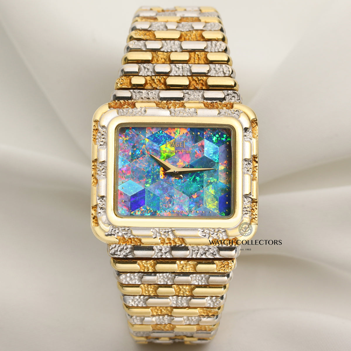 Extremely Rare Vintage Piaget Quartz Opal dial 18K White & Yellow Gold