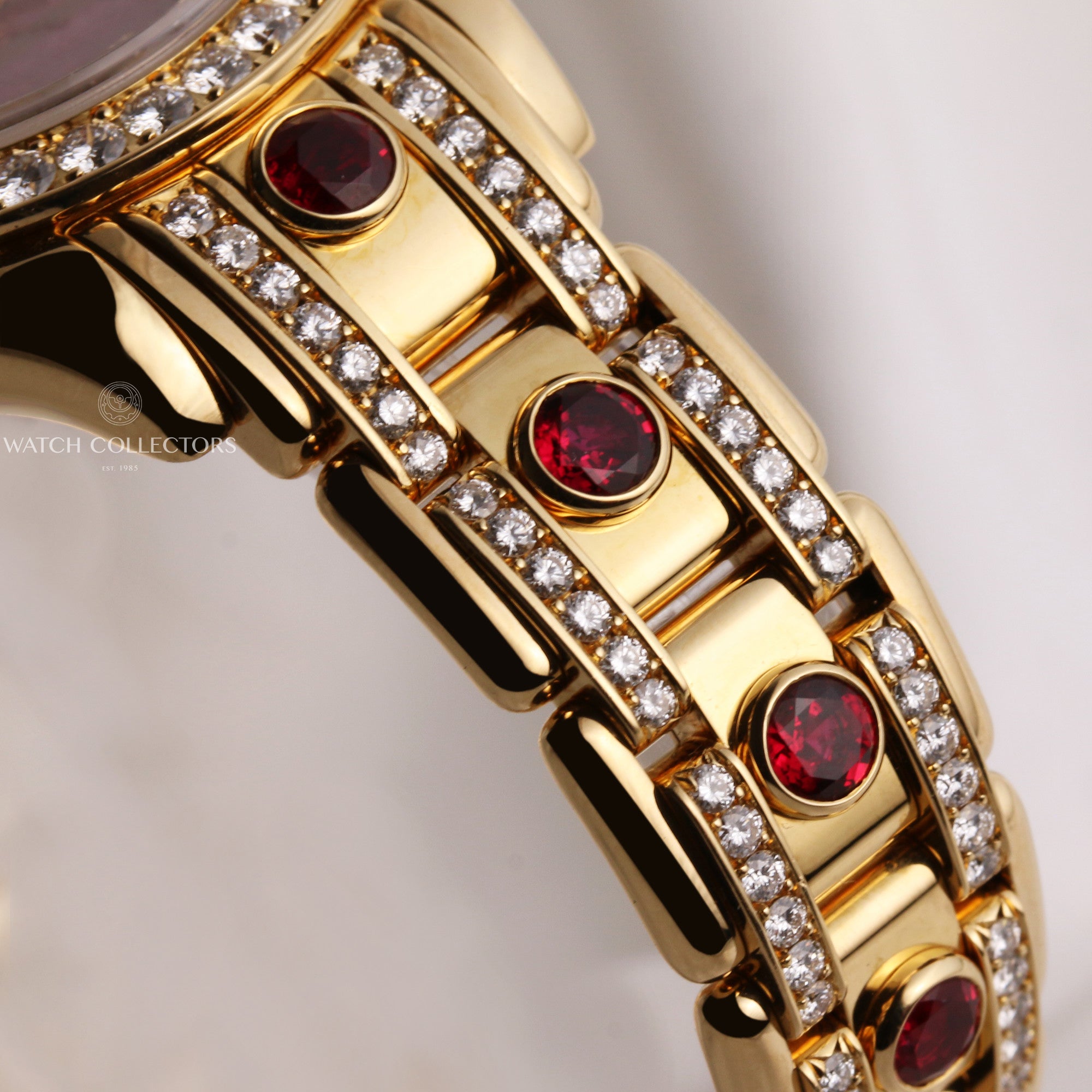 Rare-Factory-Rolex-Lady-DateJust-Pearlmaster-18K-Yellow-Gold-Glossular-Diamond-Dial-and-Bezel-Ruby-Diamond-Bracelet-Second-Hand-Watch-Collectors-6