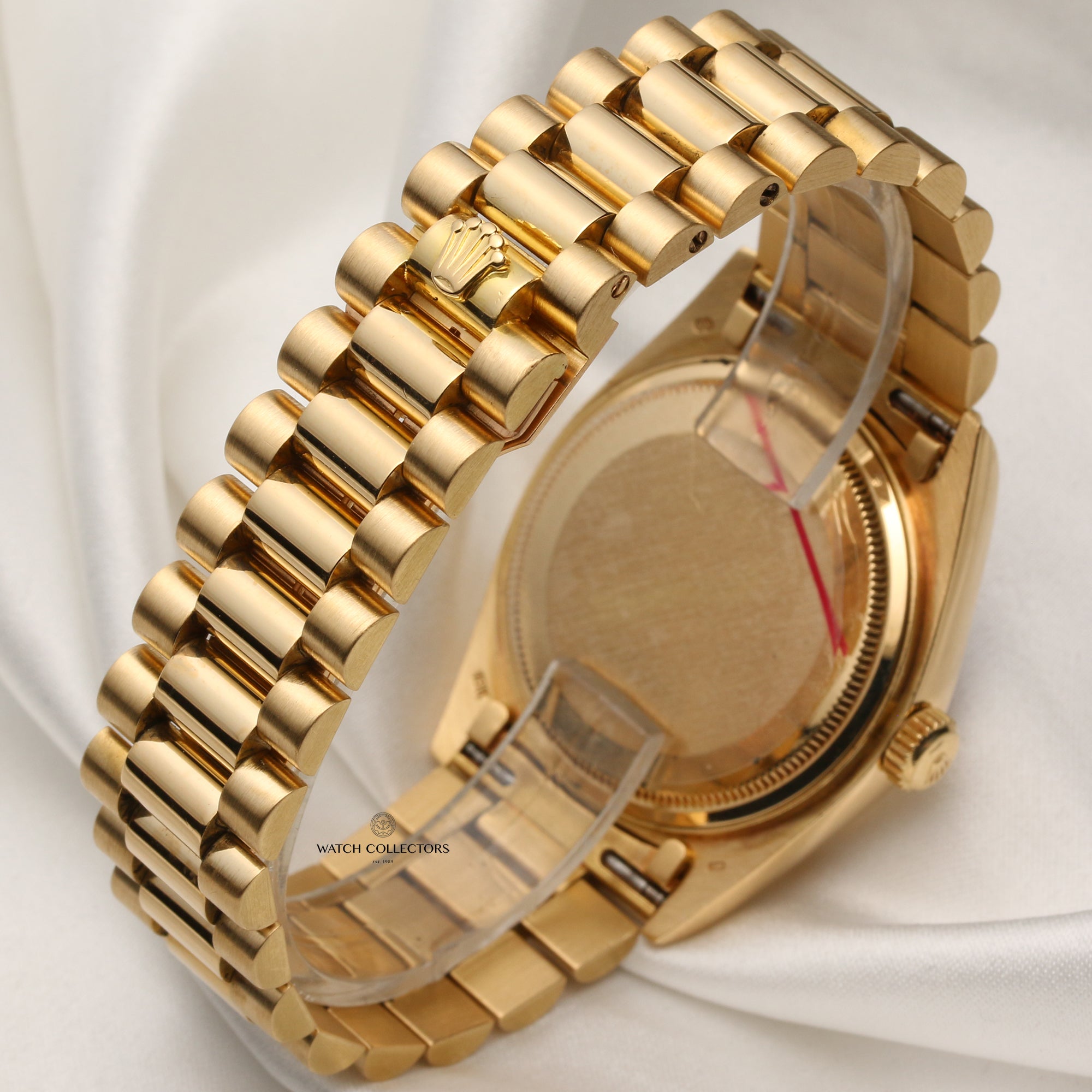Rare Rolex Day-Date 18038 18K Yellow Gold Red Stella Diamond Dial Second Hand Watch Collectors 6