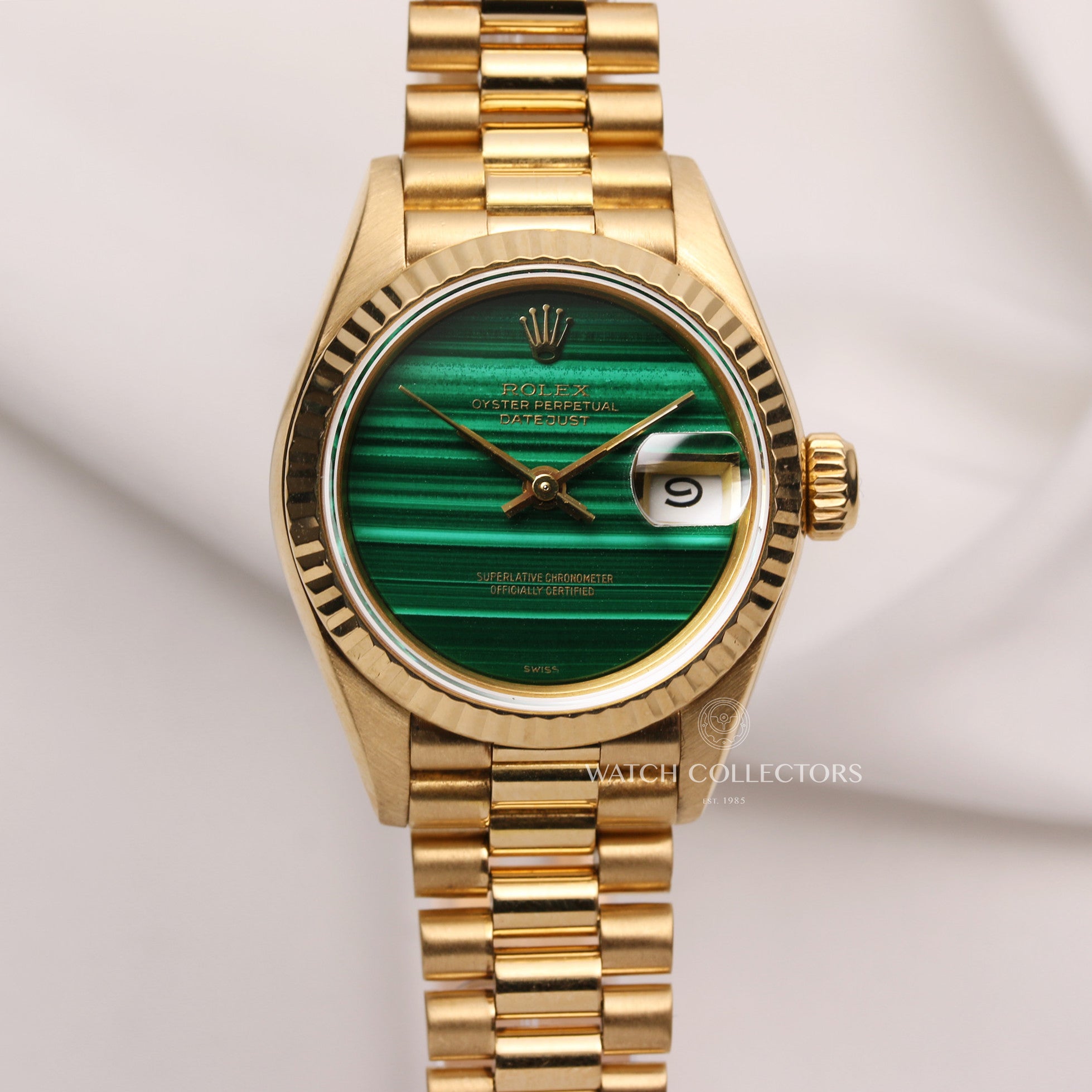 Rare-Rolex-Lady-DateJust-69178-18K-Yellow-Gold-Malachite-Dial-Second-Hand-Watch-Collectors-1
