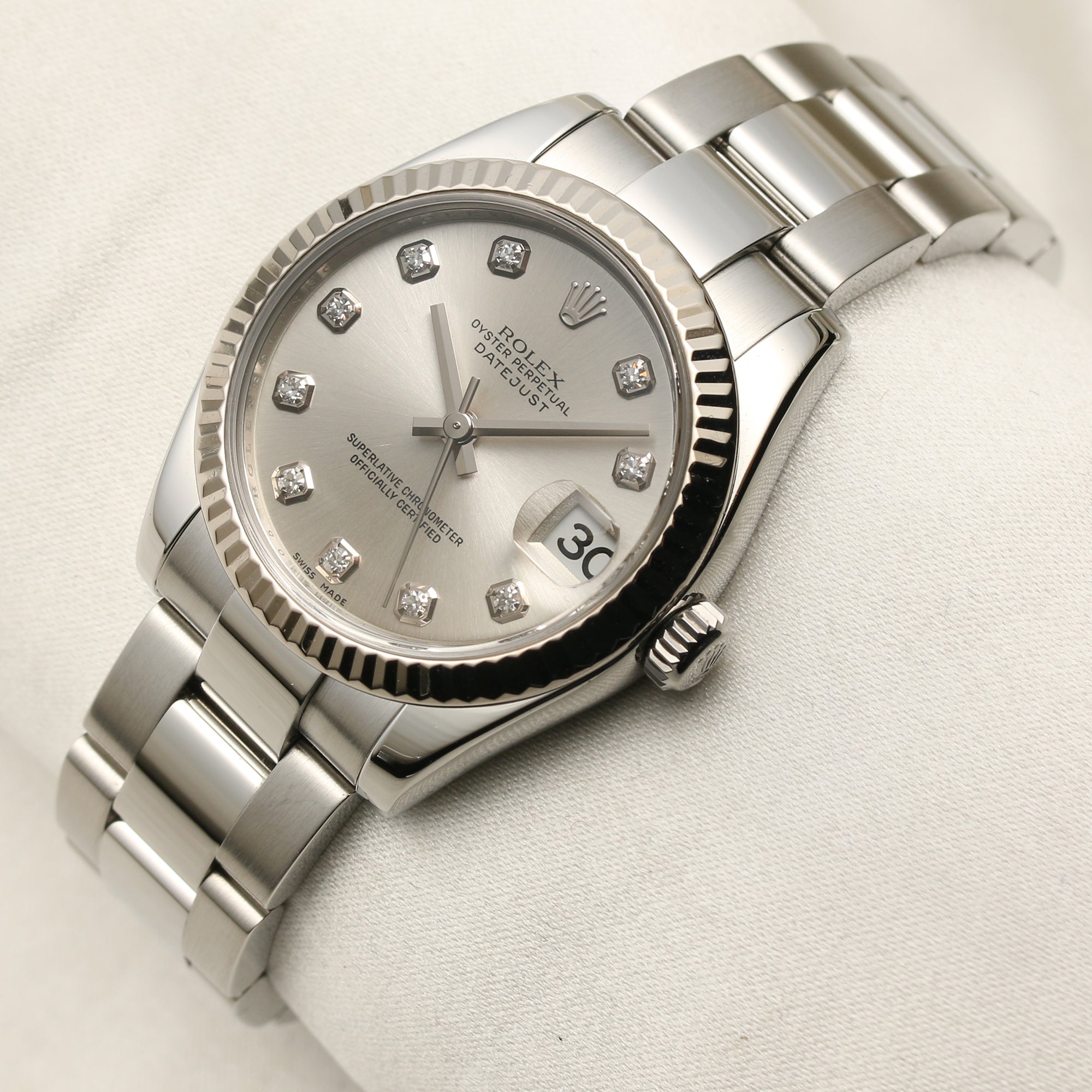 Roelx Midsize DateJust Stainless Steel Diamond Dial Second Hand Watch Collectors 3