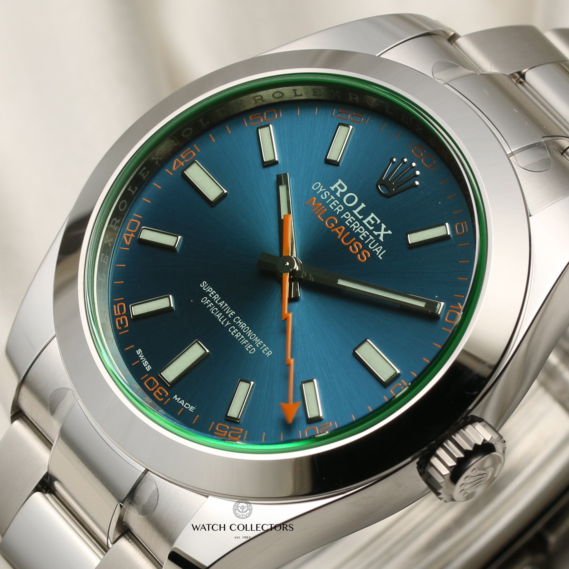 Rolex 116400GV Milgauss Stainless Steel Blue Dial Second Hand Watch Collectors 4