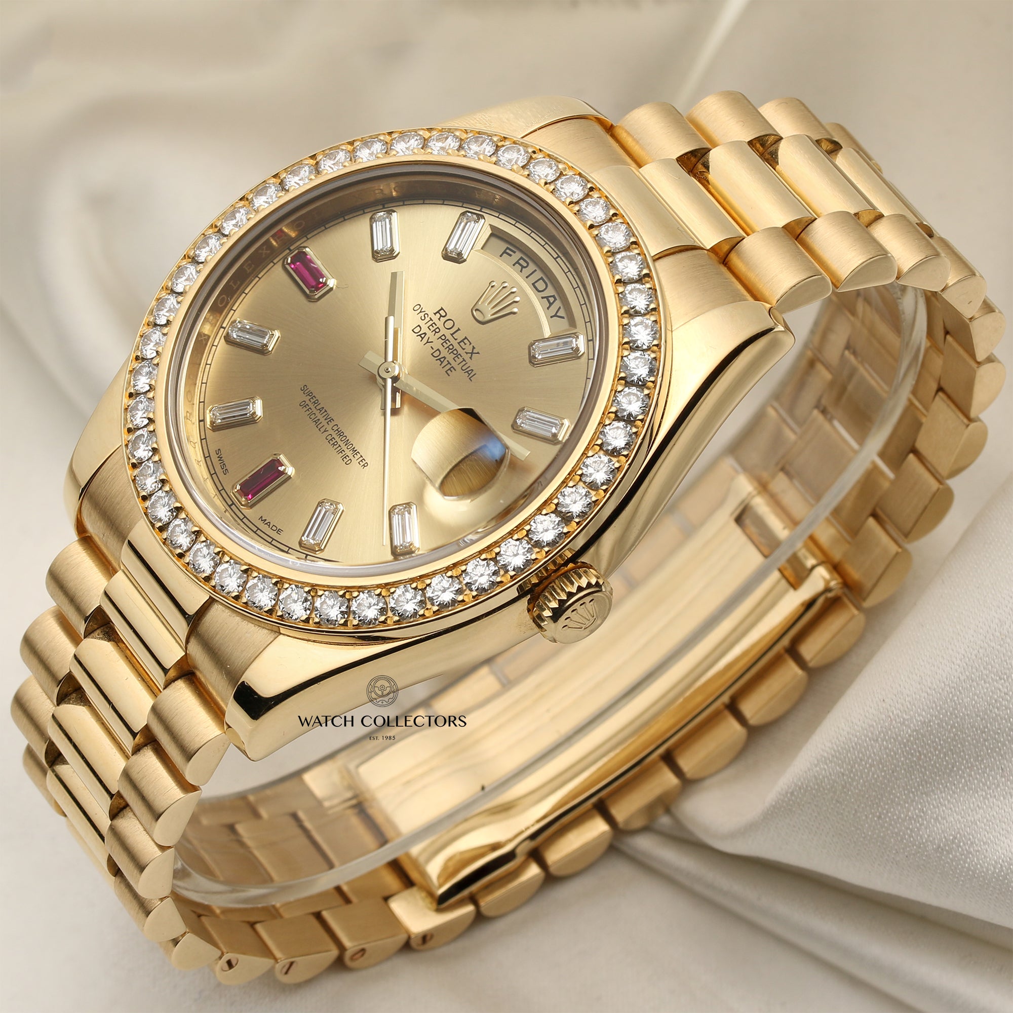 Rolex 218348 18K Yellow Gold Second Hand Watch Collectors Champagne Diamond & Ruby Dial Second Hand Watch Collectors 3