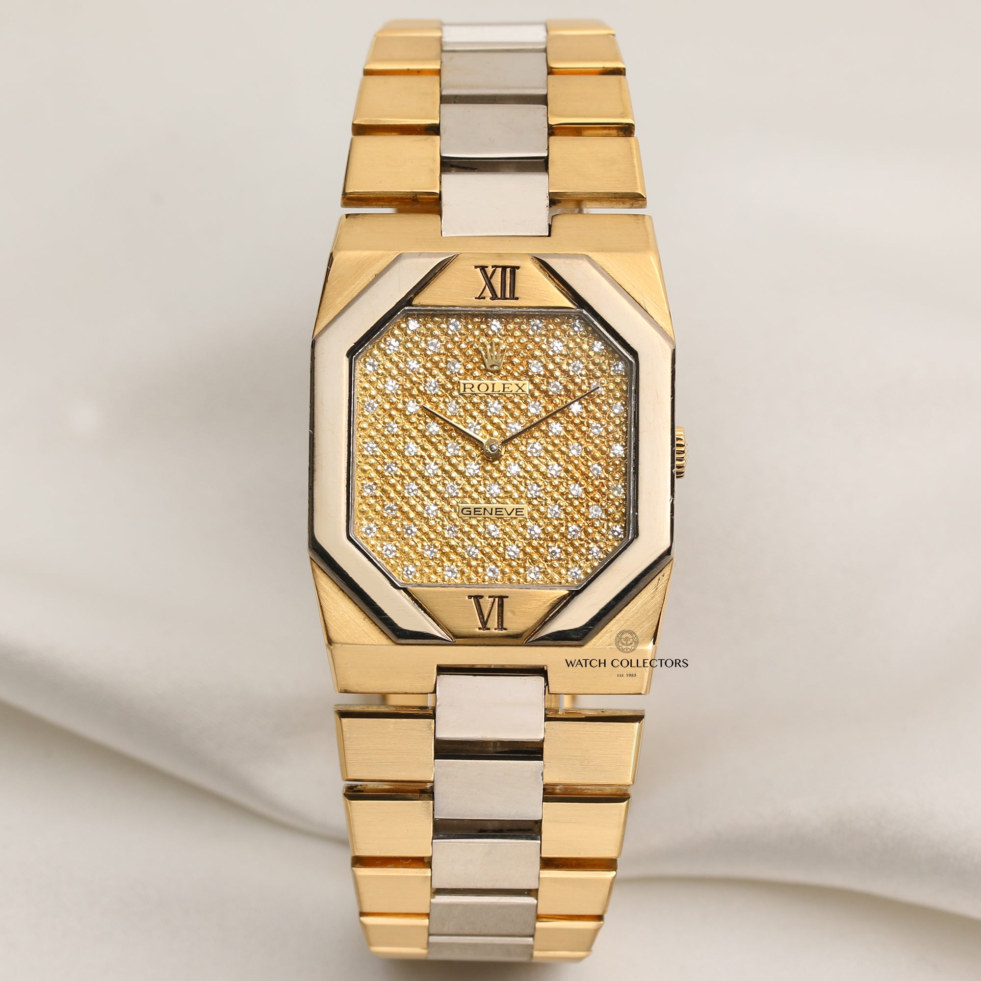 Rolex Cellini Quartz 18K Yellow & White Gold Pave Diamond Dial Second Hand Watch Collectors 1