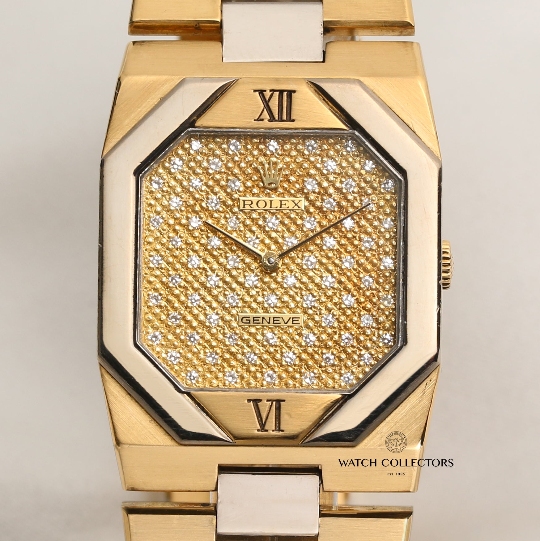 Rolex Cellini Quartz 18K Yellow & White Gold Pave Diamond Dial Second Hand Watch Collectors 2