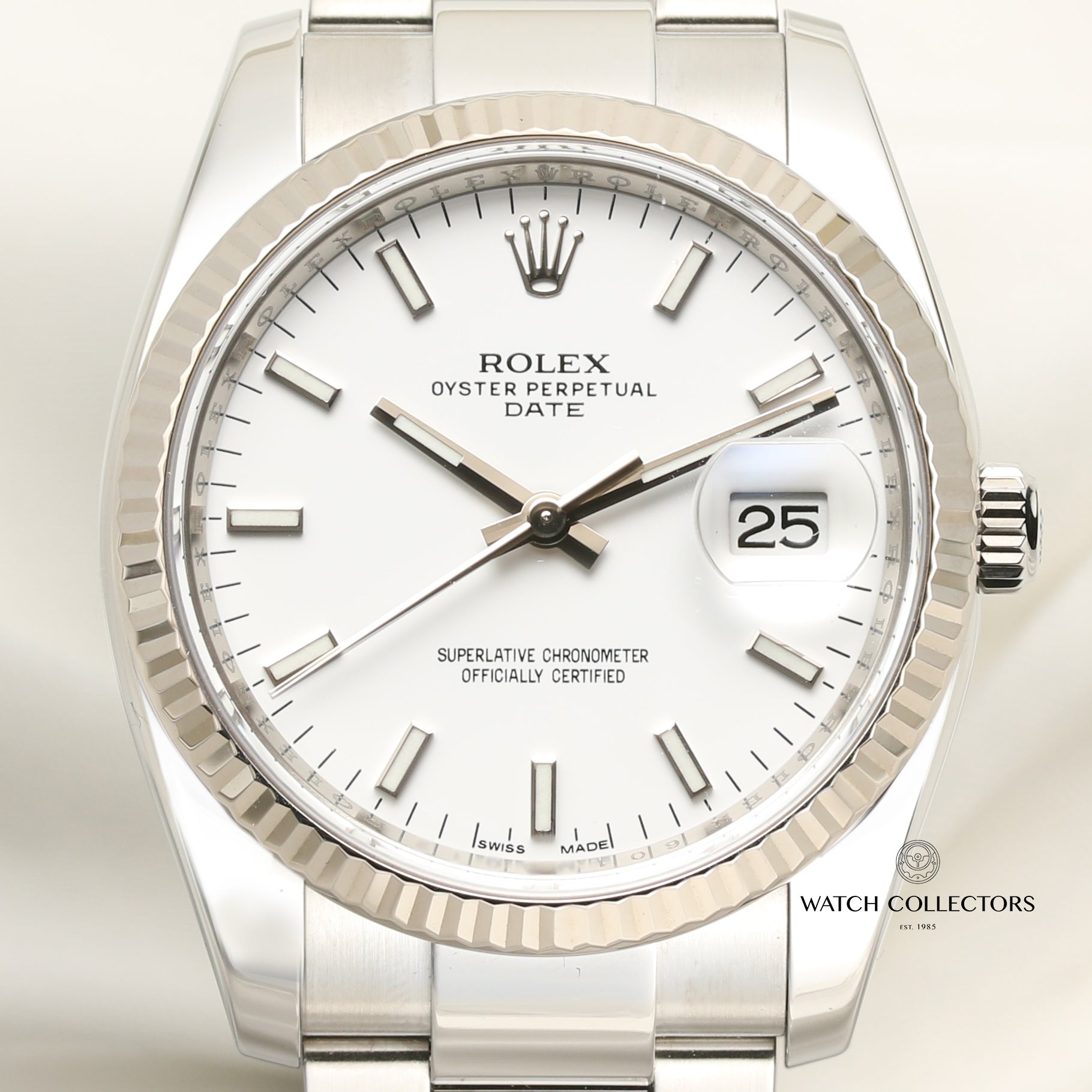 Rolex Date 115234 Stainless Steel & 18K White Gold Bezel Second Hand Watch Collectors 2
