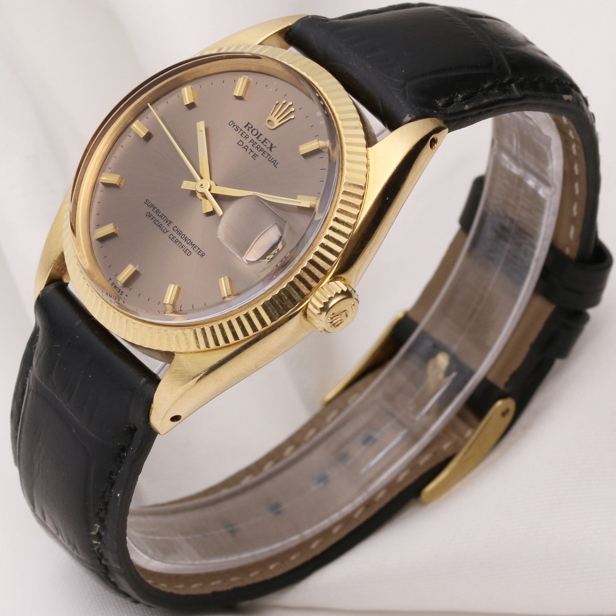 Rolex Date 1503 18K Yellow Gold Grey Dial Second Hand Watch Collectors 3