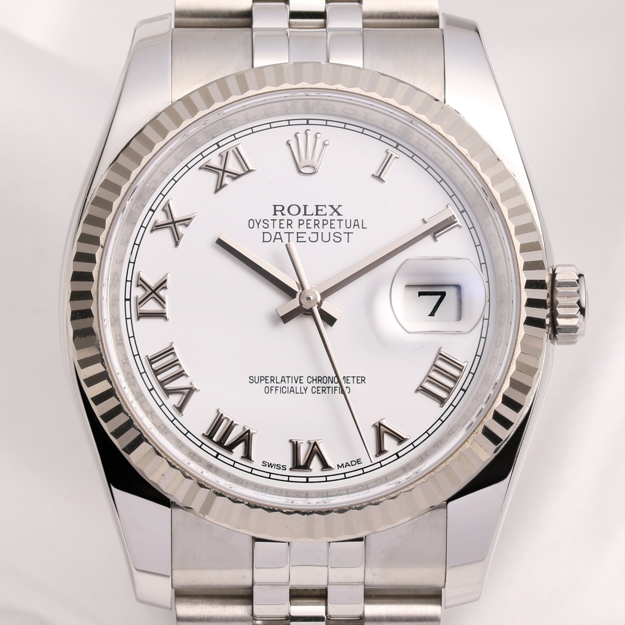 Rolex Date Just 116234 Stainless Steel 18K White Gold Bezel Second Hand Watch Collectors (2)