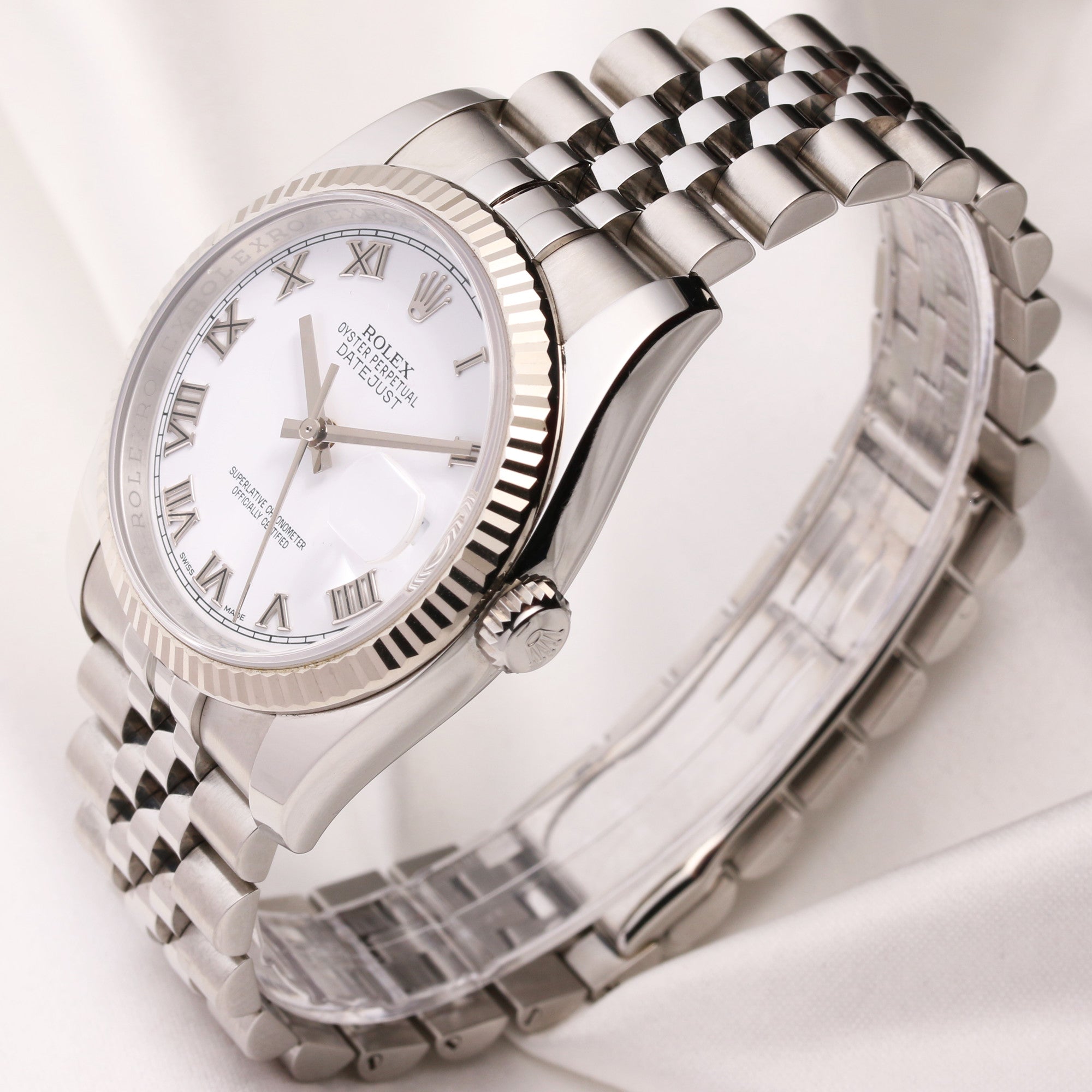 Rolex Date Just 116234 Stainless Steel 18K White Gold Bezel Second Hand Watch Collectors (3)
