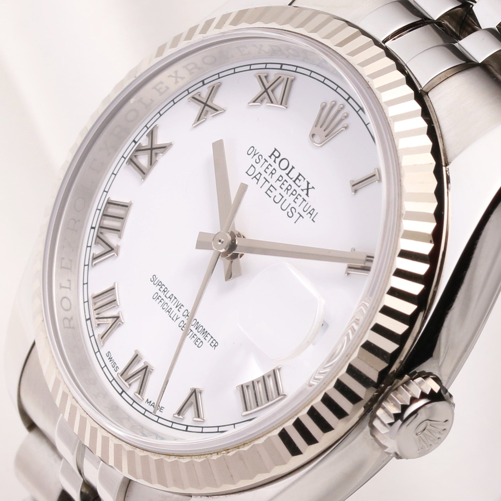 Rolex Date Just 116234 Stainless Steel 18K White Gold Bezel Second Hand Watch Collectors (4)