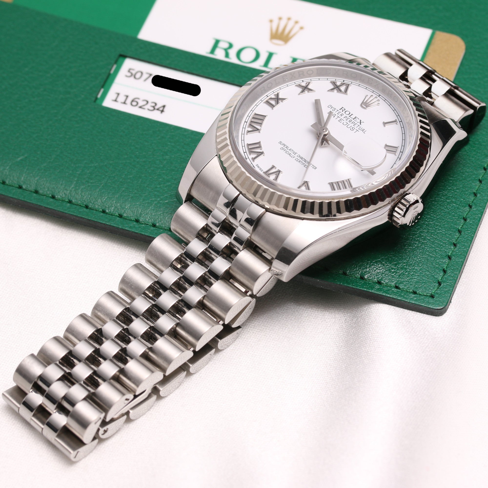 Rolex Date Just 116234 Stainless Steel 18K White Gold Bezel Second Hand Watch Collectors (7)