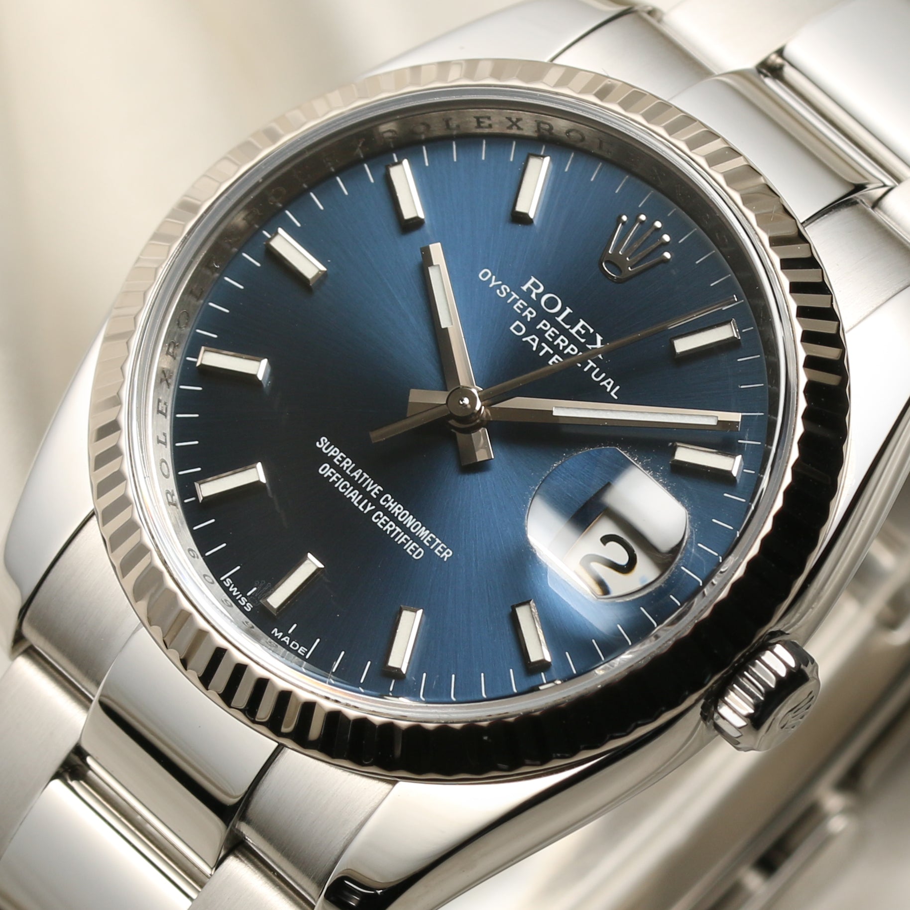 Rolex Date Stainless Steel Blue Dial Second Hand Watch Collectors 4