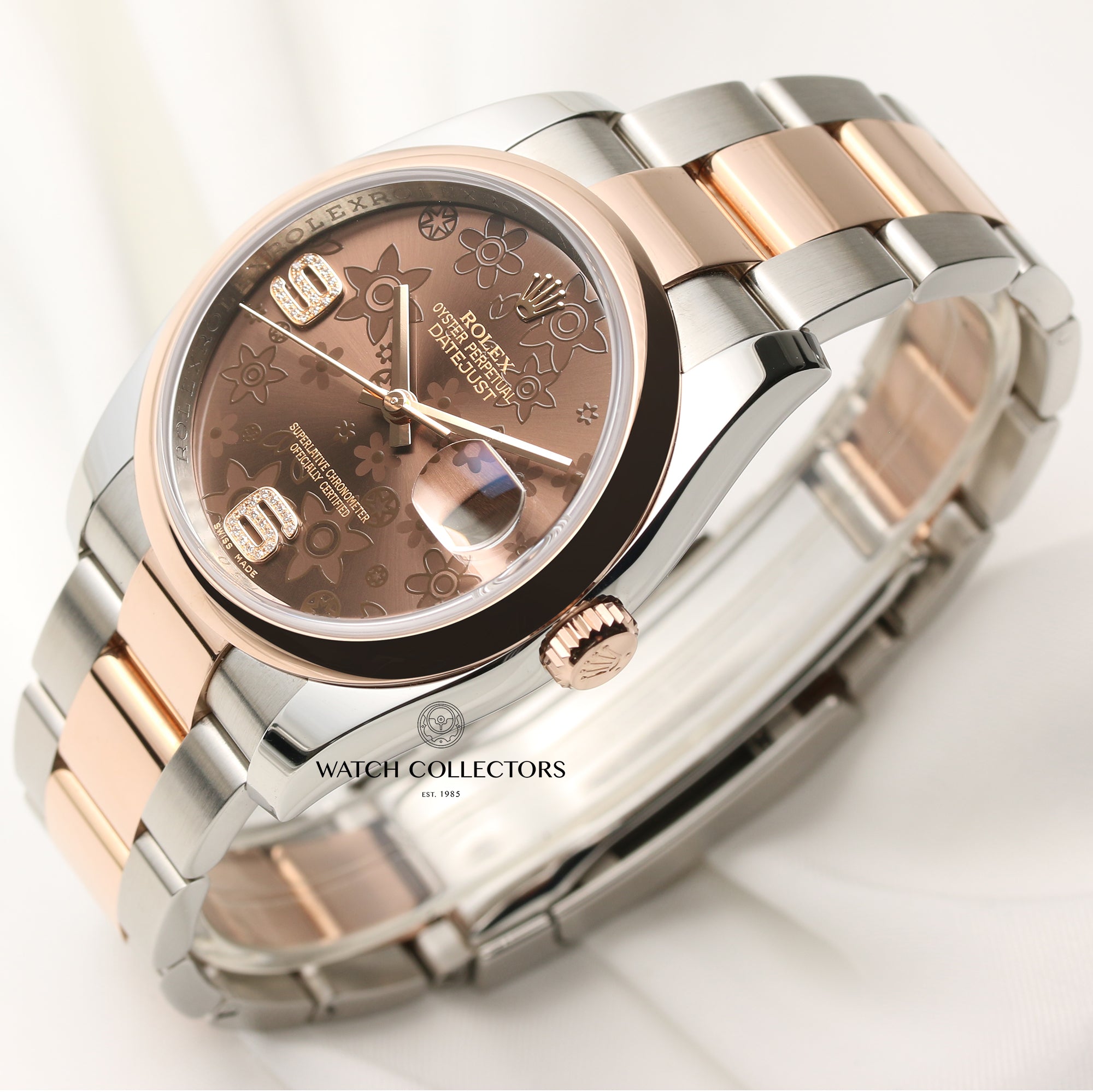 Rolex DateJust 116201 Steel & Rose Gold Chocolate Floral Dial Second Hand Watch Collectors 3
