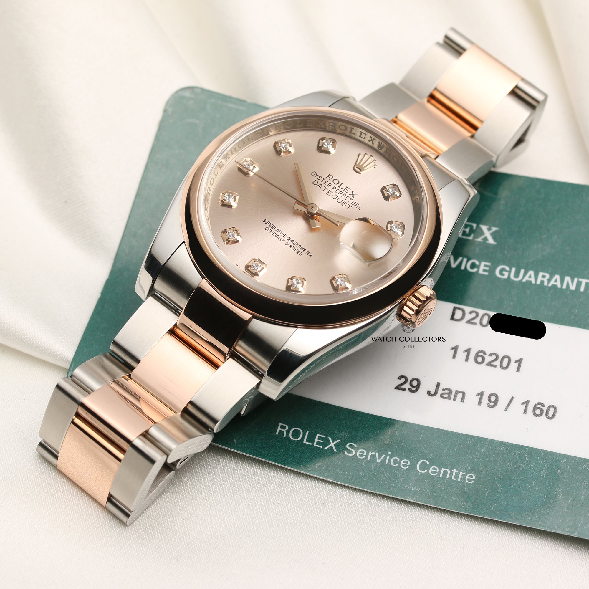 Rolex DateJust 116201 Steel & Rose Gold Diamond Dial Second Hand Watch Collectors 10