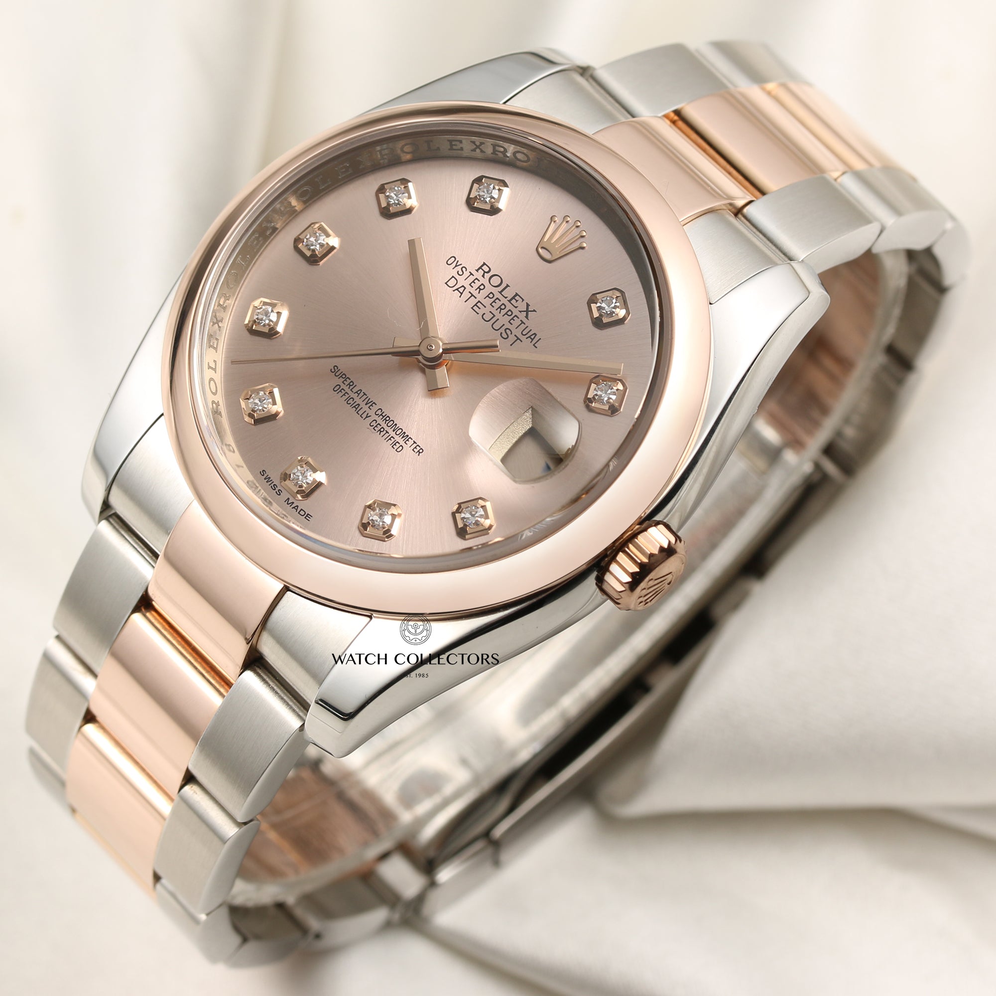 Rolex DateJust 116201 Steel & Rose Gold Diamond Dial Second Hand Watch Collectors 3
