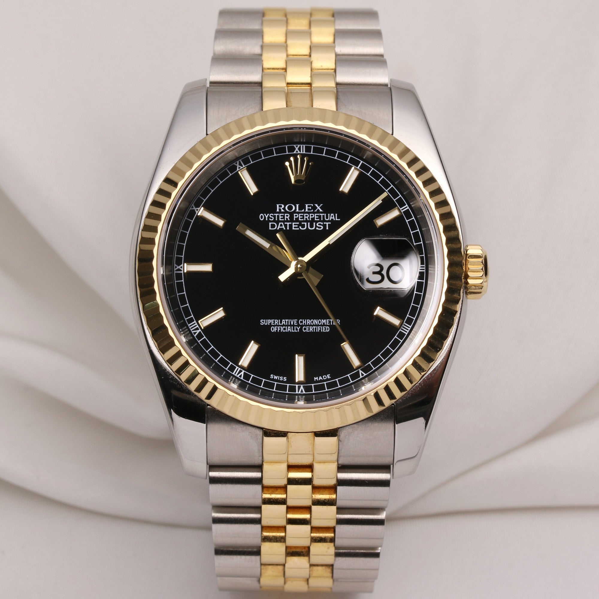 Rolex DateJust 116233 Black Dial Steel & Gold Second Hand Watch Collectors 1