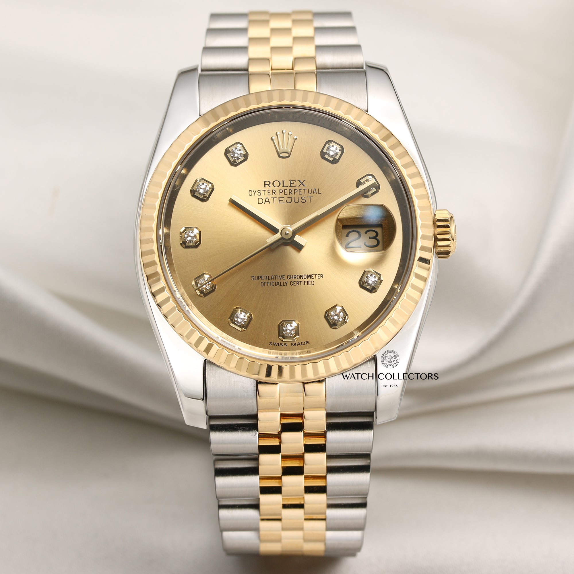 Rolex Datejust 116233 Steel and Yellow Gold Champagne Diamond Dial 36mm  Jubilee Watch - Luxury Watches USA