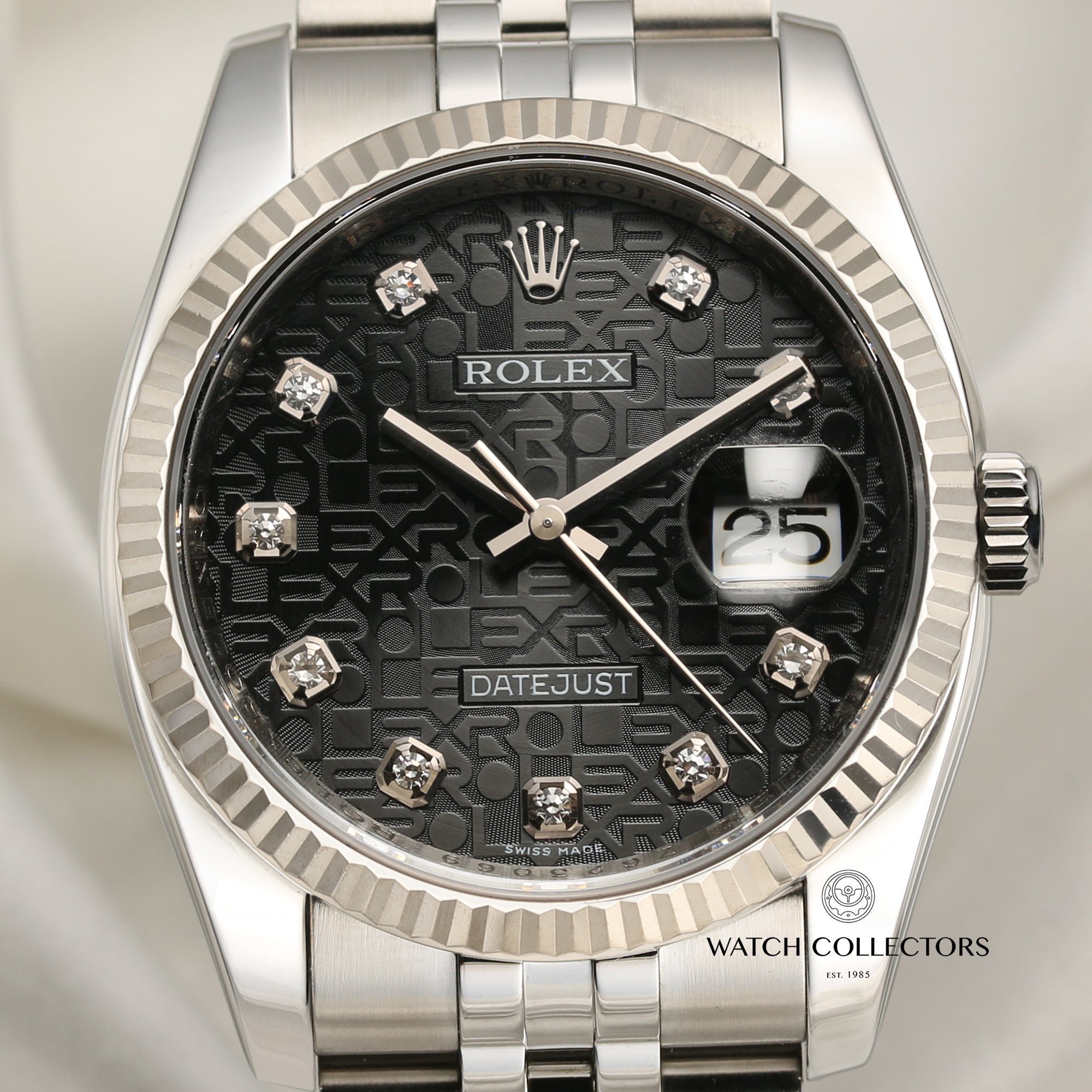 Rolex DateJust 116234 Stainless Steel & 18K White Gold Black Jubilee Diamond Dial Second Hand Watch Collectors 2