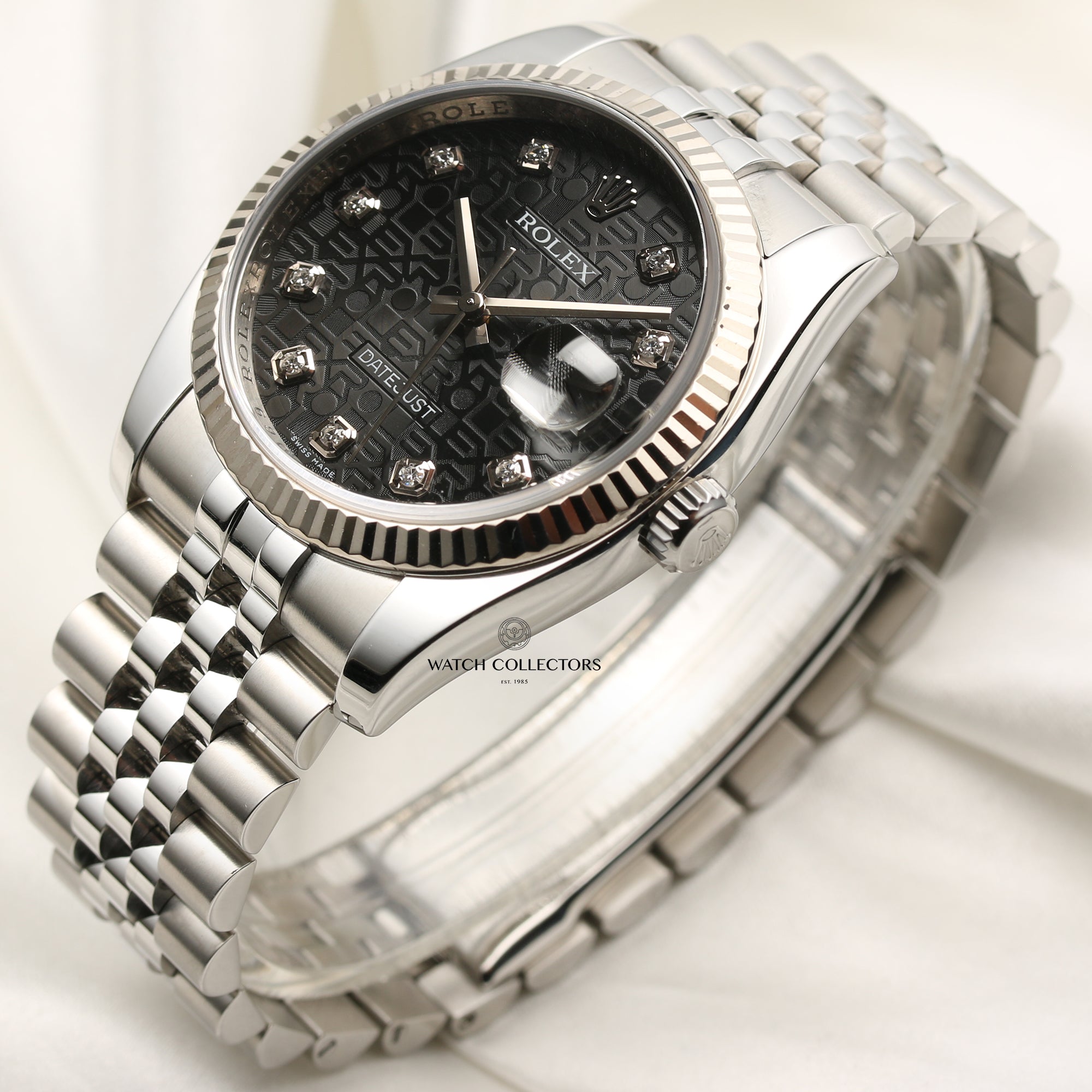 Rolex DateJust 116234 Stainless Steel & 18K White Gold Black Jubilee Diamond Dial Second Hand Watch Collectors 3