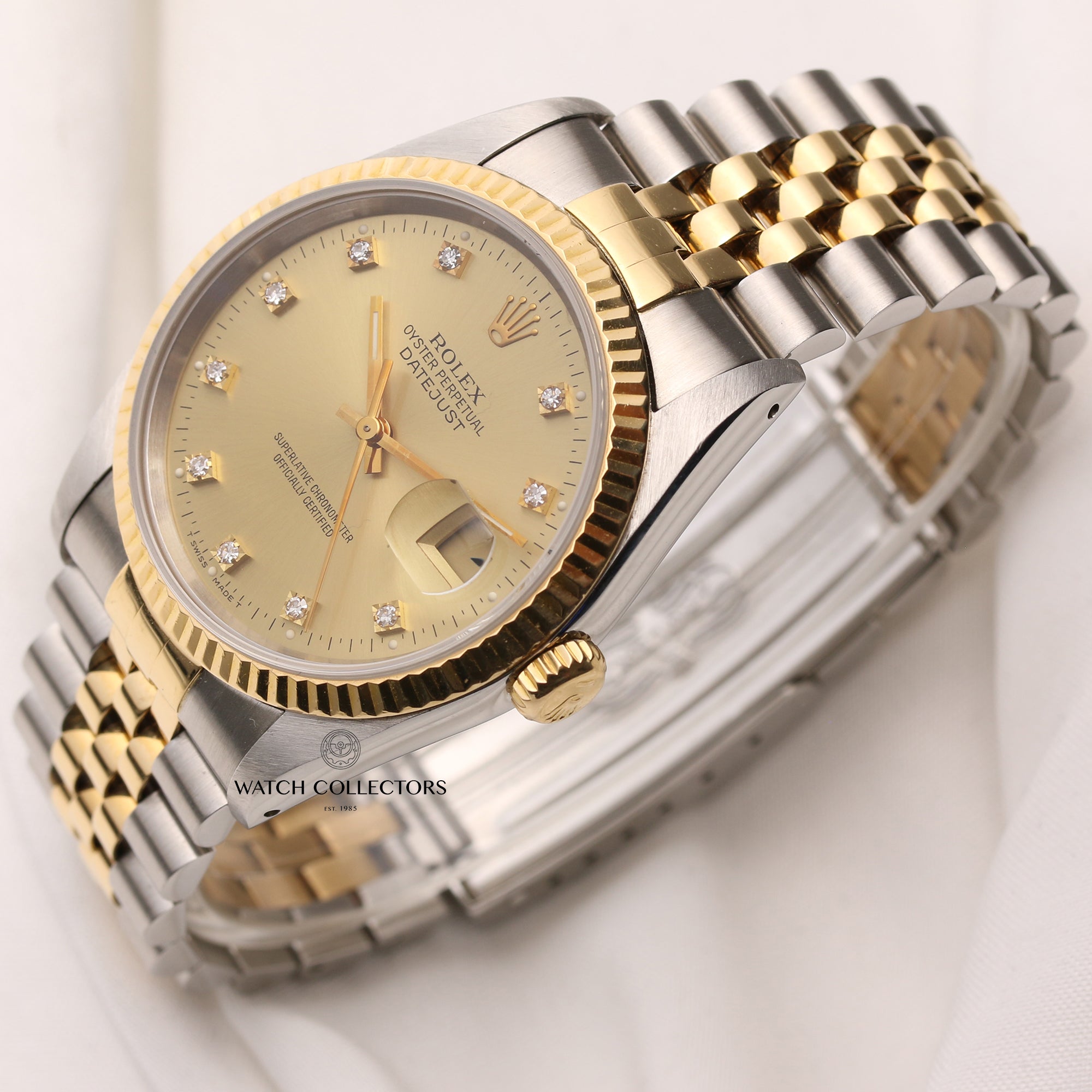 Rolex-DateJust-16233-Steel-Gold-Champagne-Diamond-Dial-E77-Second-Hand-Watch-Collectors-3