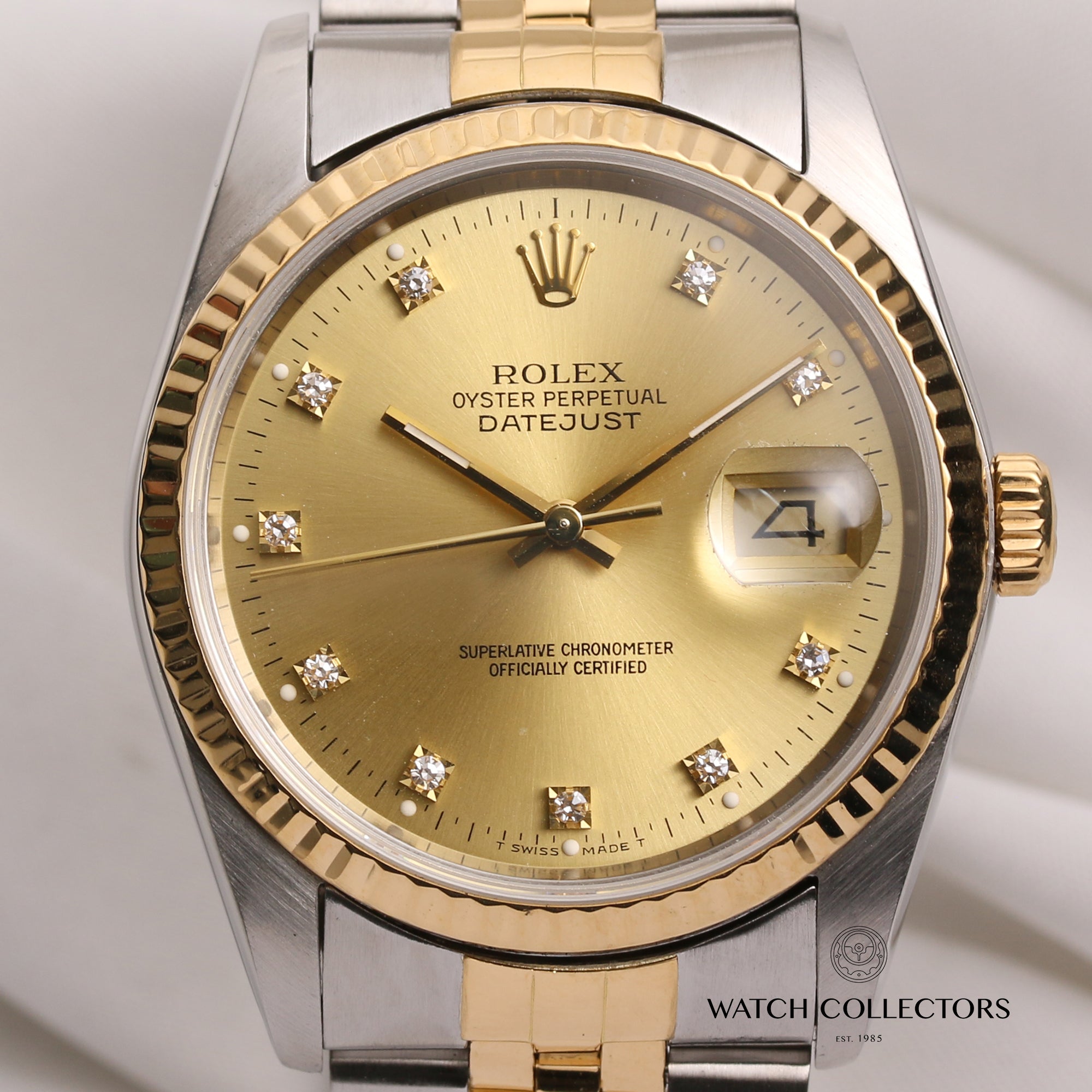 Rolex-DateJust-16233-Steel-Gold-Champagne-Diamond-Dial-R67-Second-Hand-Watch-Collectors-2
