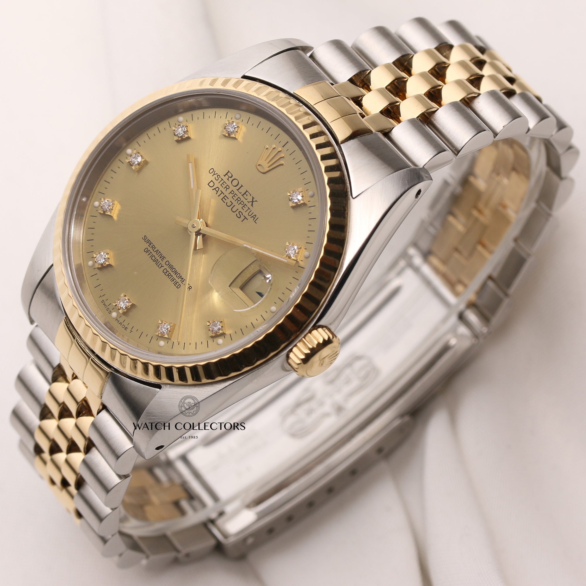Rolex-DateJust-16233-Steel-Gold-Champagne-Diamond-Dial-R67-Second-Hand-Watch-Collectors-3