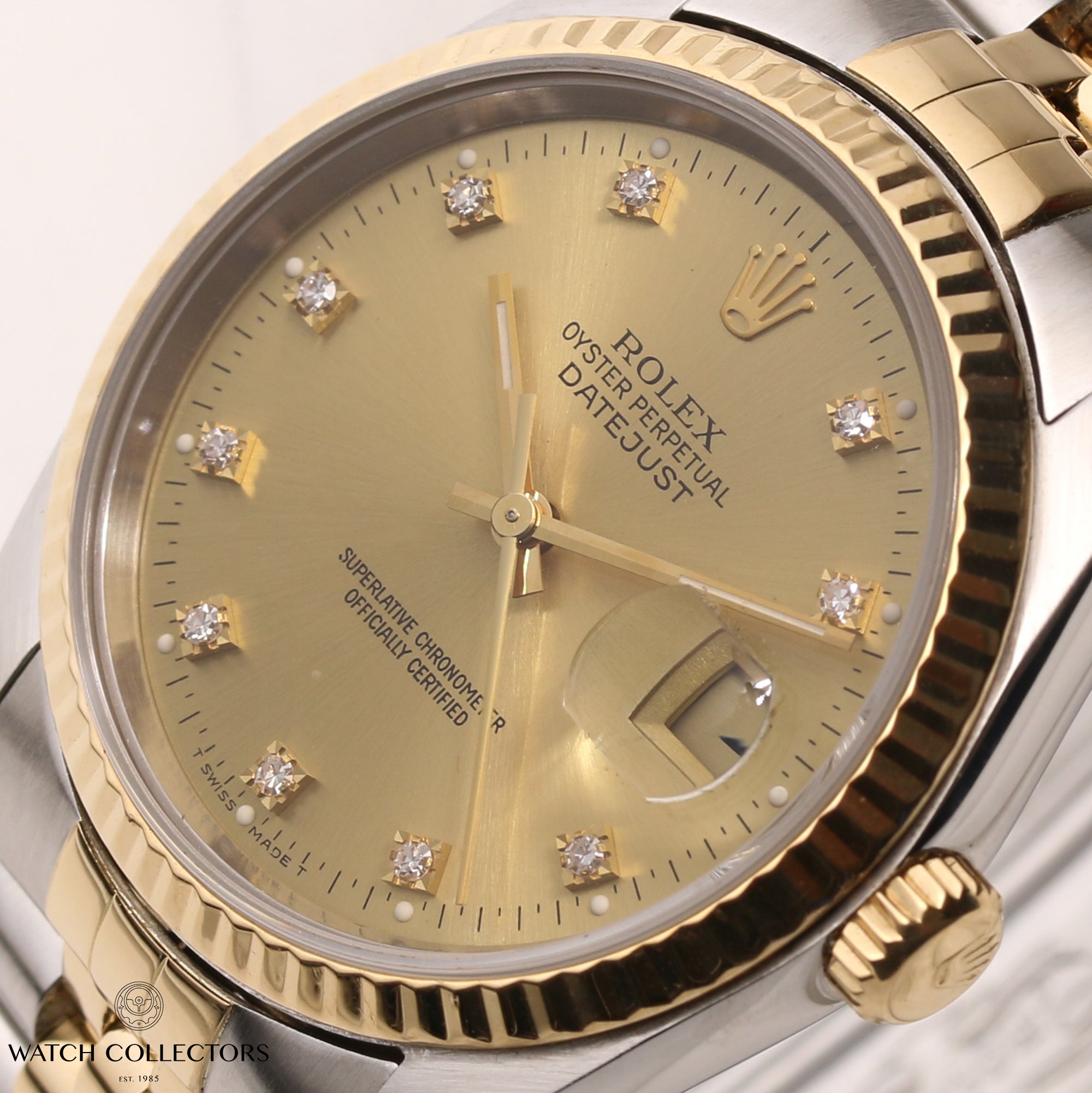 Rolex-DateJust-16233-Steel-Gold-Champagne-Diamond-Dial-R67-Second-Hand-Watch-Collectors-4