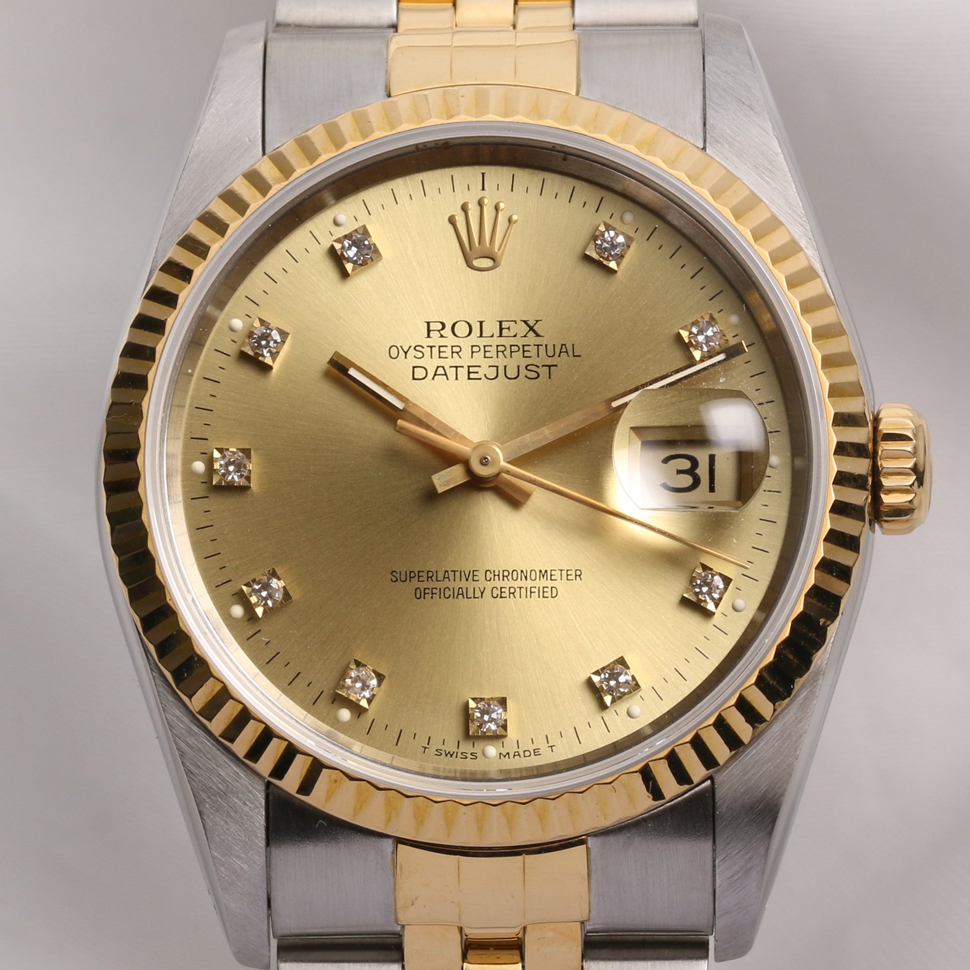Rolex DateJust 16233 Steel & Gold Champagne Diamond Dial Second Hand Watch Collectors 2