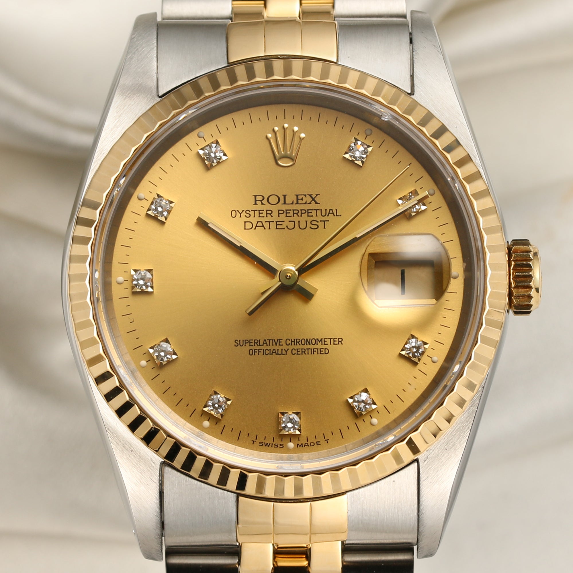 Rolex DateJust 16233 Steel & Gold Champagne Diamond Dial Second Hand Watch Collectors 2