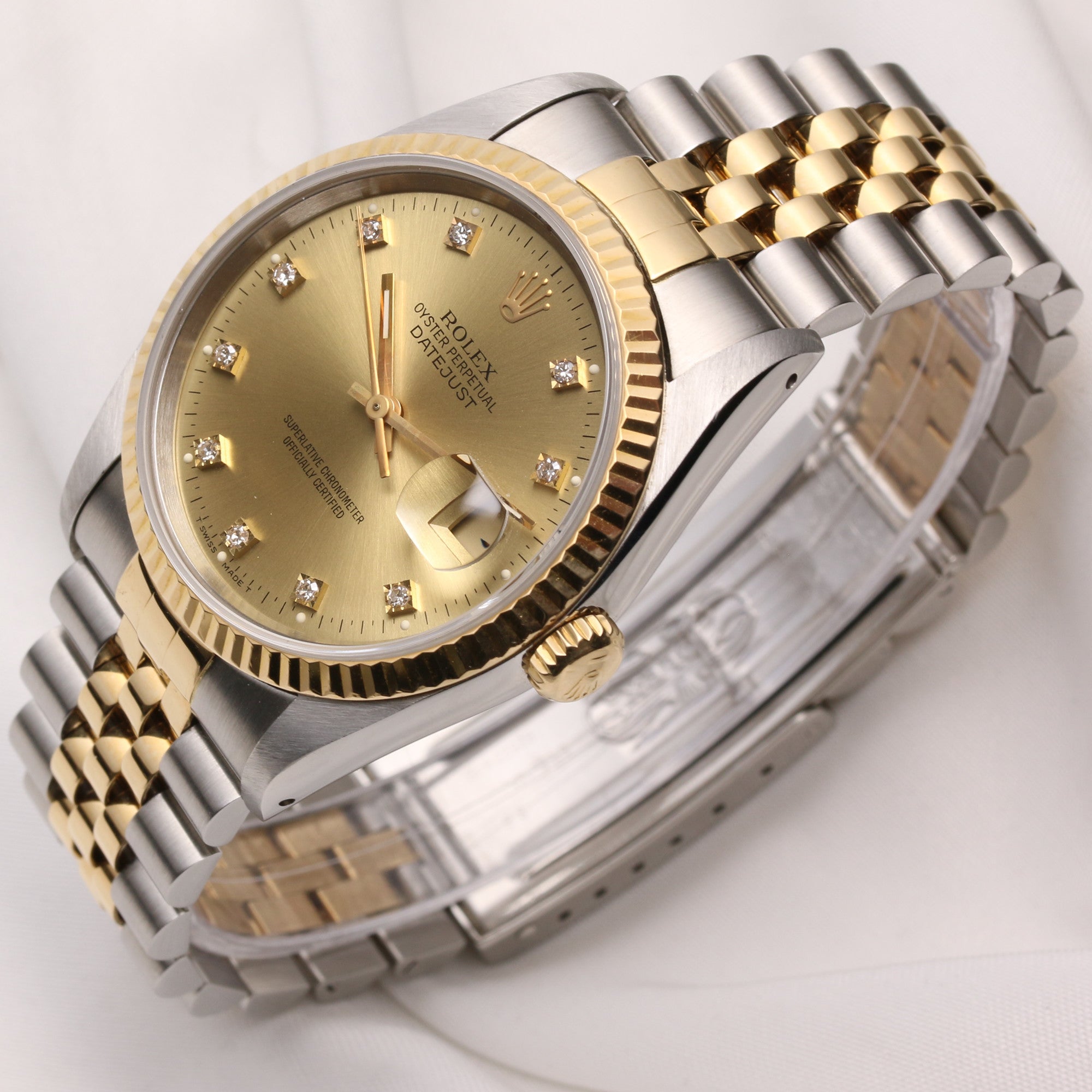 Rolex DateJust 16233 Steel & Gold Champagne Diamond Dial Second Hand Watch Collectors 3