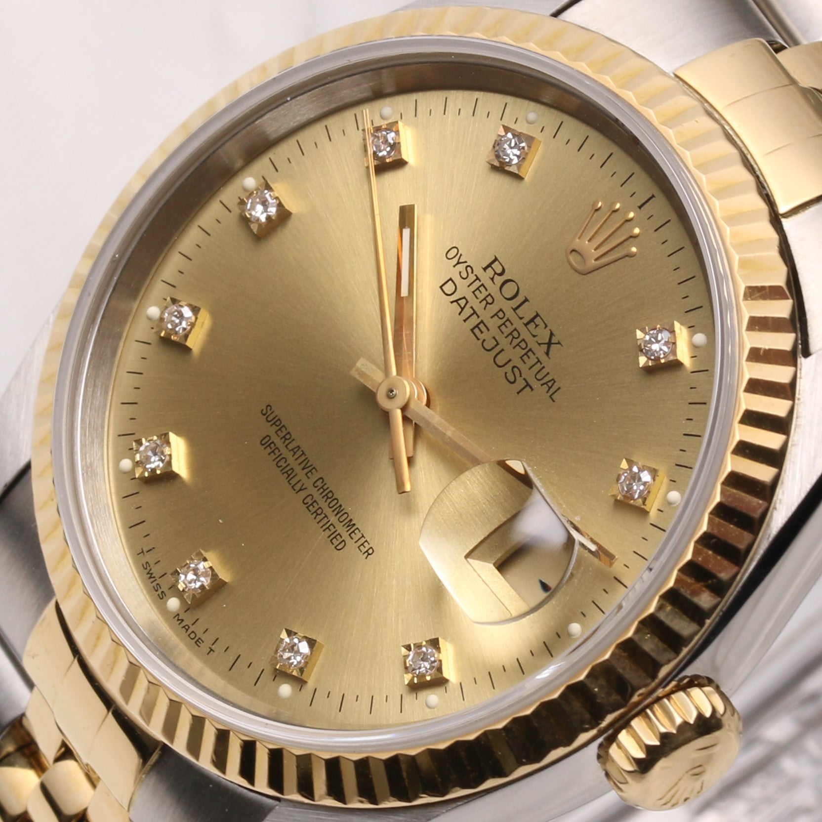 Rolex DateJust 16233 Steel & Gold Champagne Diamond Dial Second Hand Watch Collectors 4