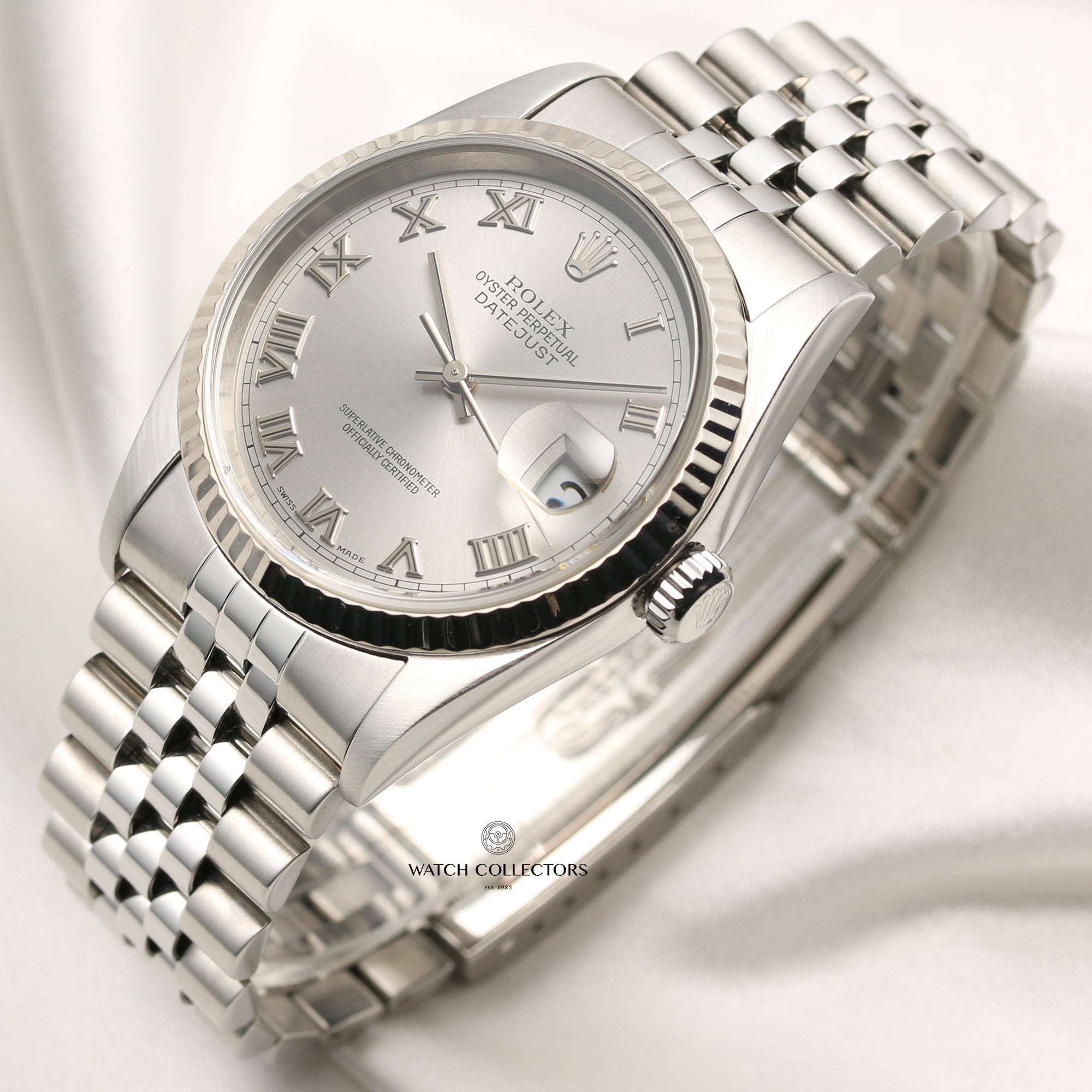 Rolex DateJust 16234 Stainless Steel 18K White Gold Bezel Second Hand Watch Collectors 3