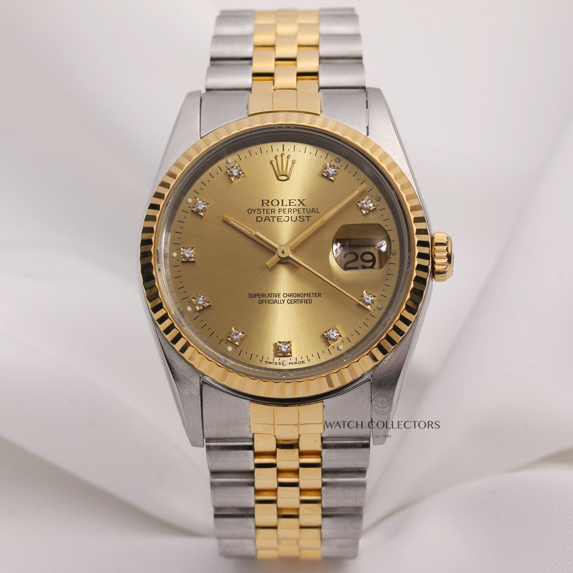 Rolex-DateJust-16623-Steel-Gold-Champagne-Diamond-Dial-X82-Second-Hand-Watch-Collectors-1