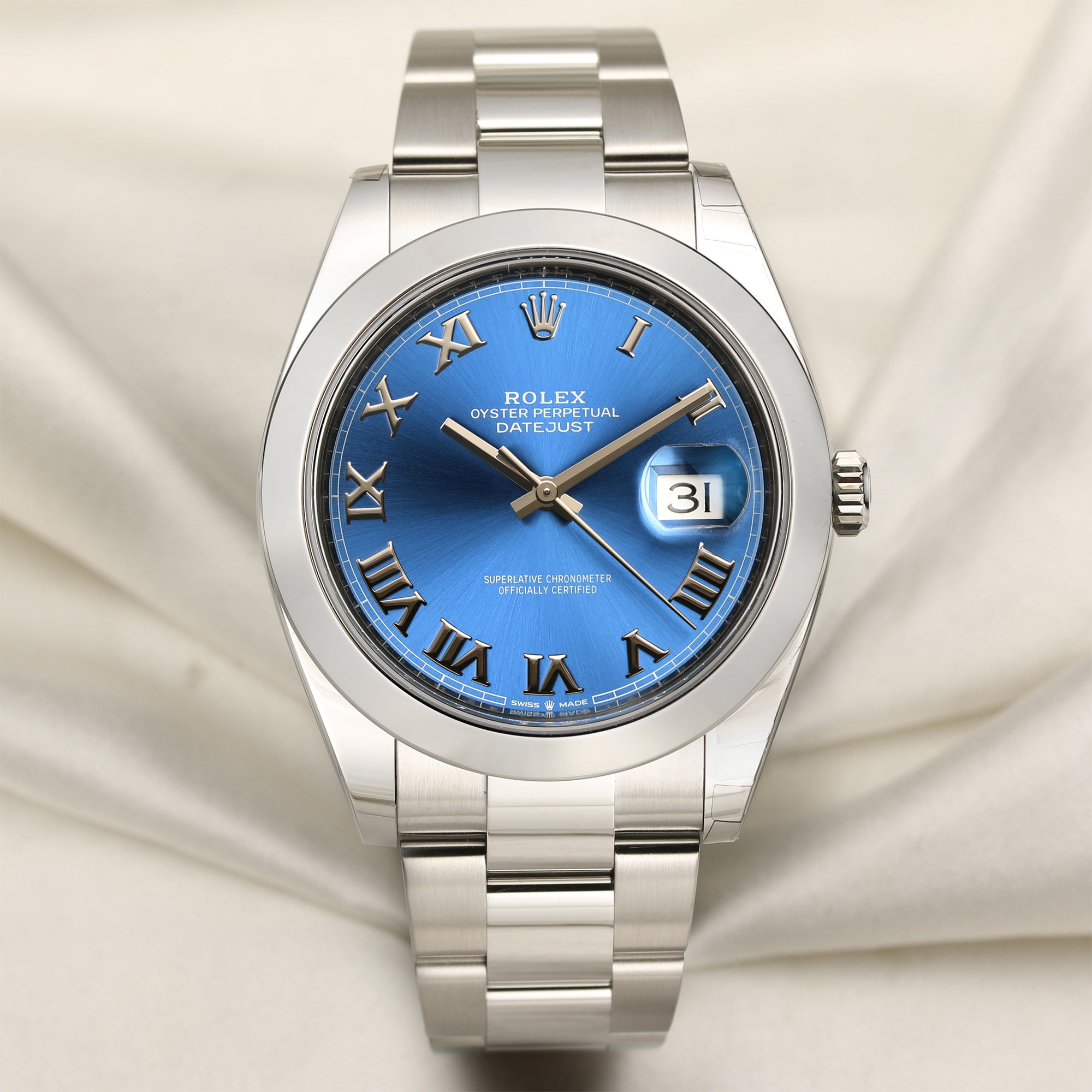 Rolex-DateJust-41-126300-Stainless-Steel-Roman-Blue-Dial-Second-Hand-Watch-Collectors-1