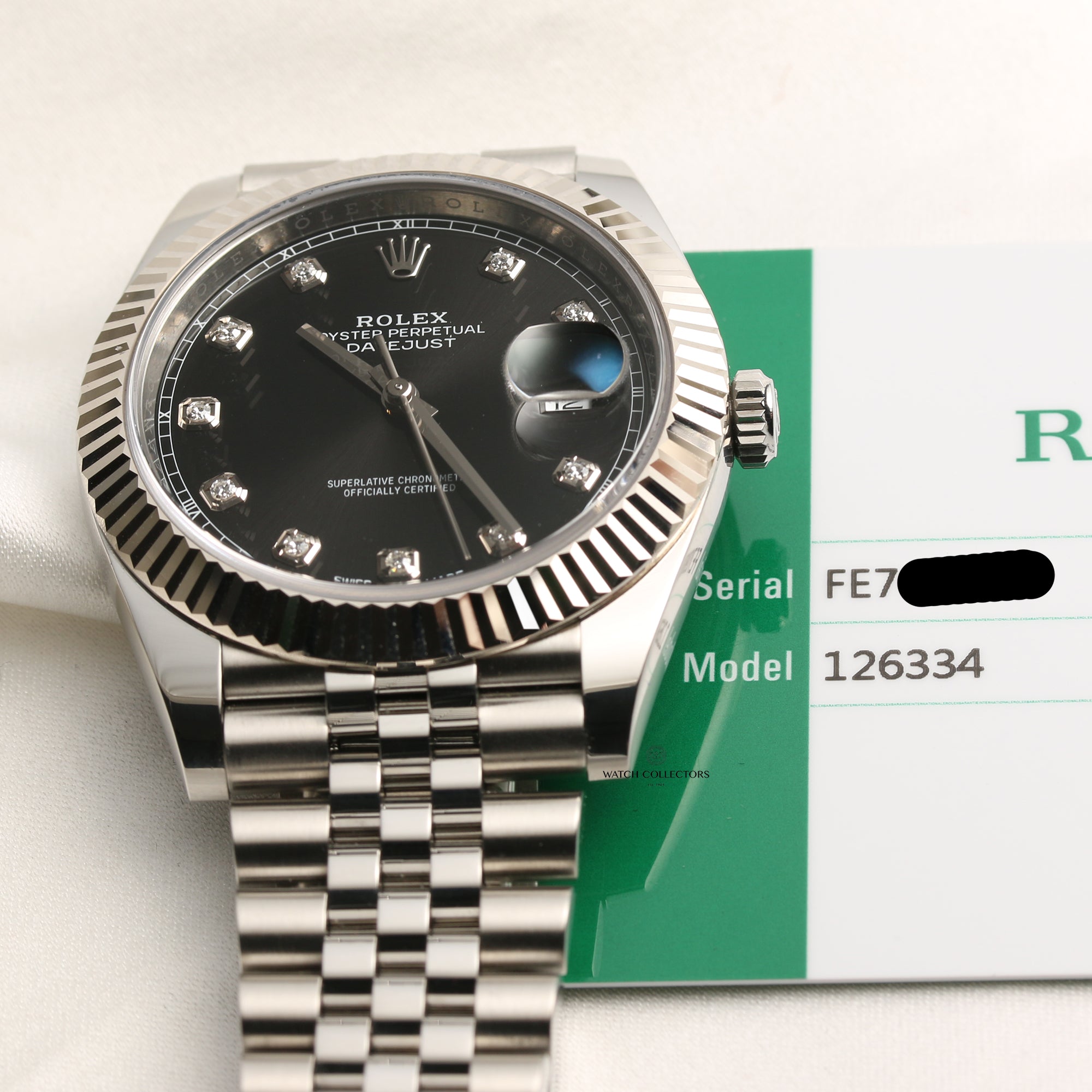 Rolex DateJust 41 126334 Stainless Steel Black Diamond Dial 18K White Gold Bezel Second Hand Watch Collectors 11
