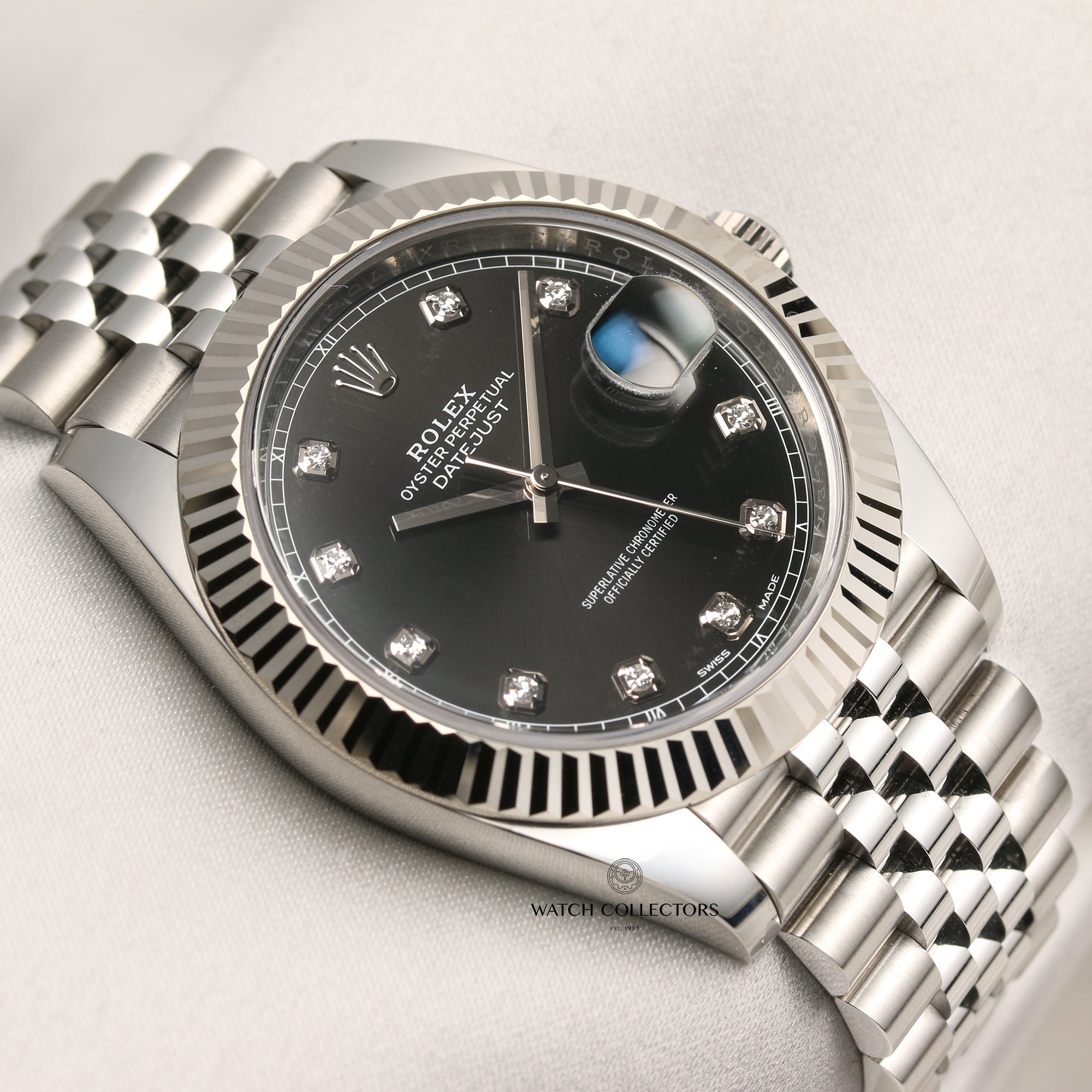 Rolex DateJust 41 126334 Stainless Steel Black Diamond Dial 18K White Gold Bezel Second Hand Watch Collectors 5