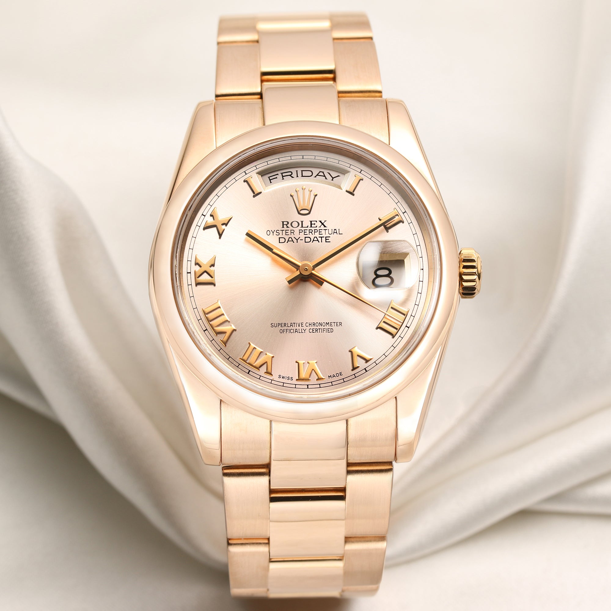 Rolex-Day-Date-118205-18K-Rose-Gold-Second-Hand-Watch-Collectors-1