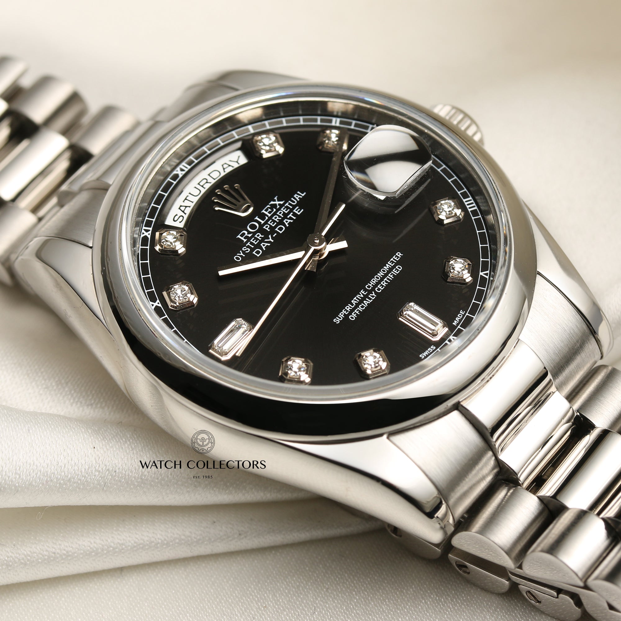 Rolex Day-Date 118206 Platinum Black Diamond Dial Second Hand Watch Collectors 5