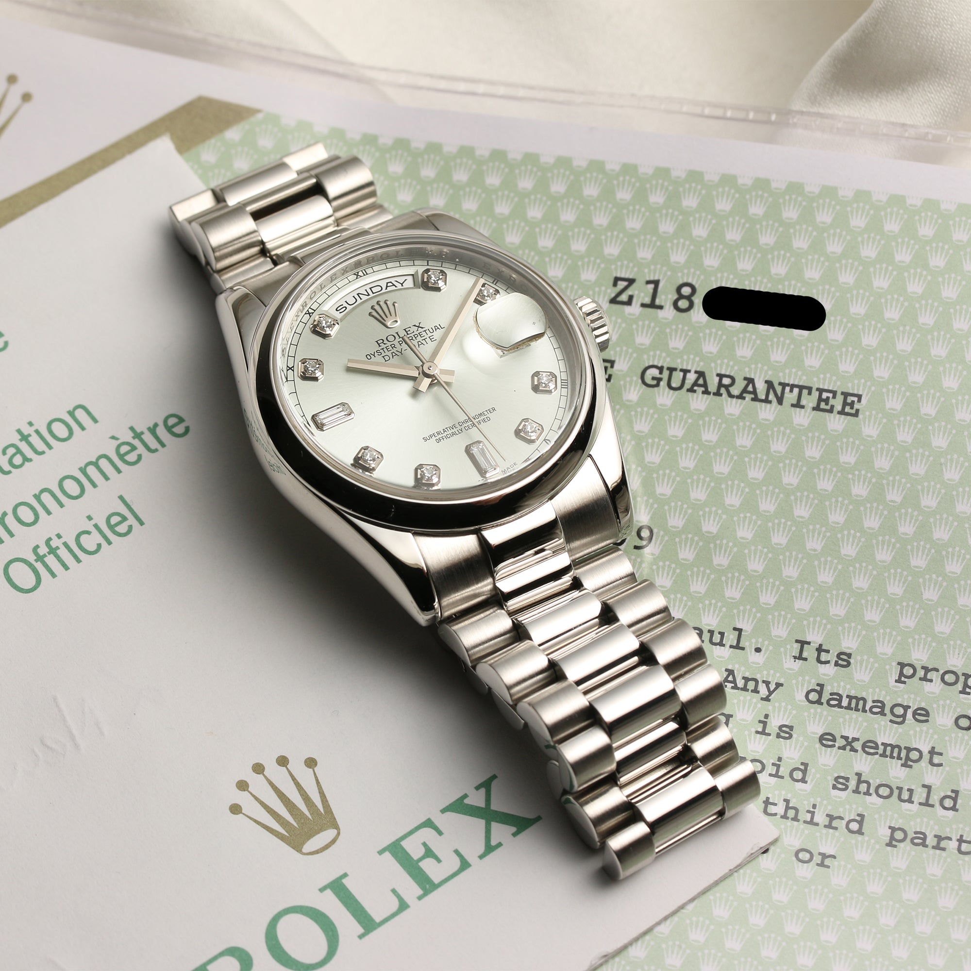 Rolex Day-Date 118206 Platinum Ice Blue Dial Diamond Second Hand Watch Collectors 9