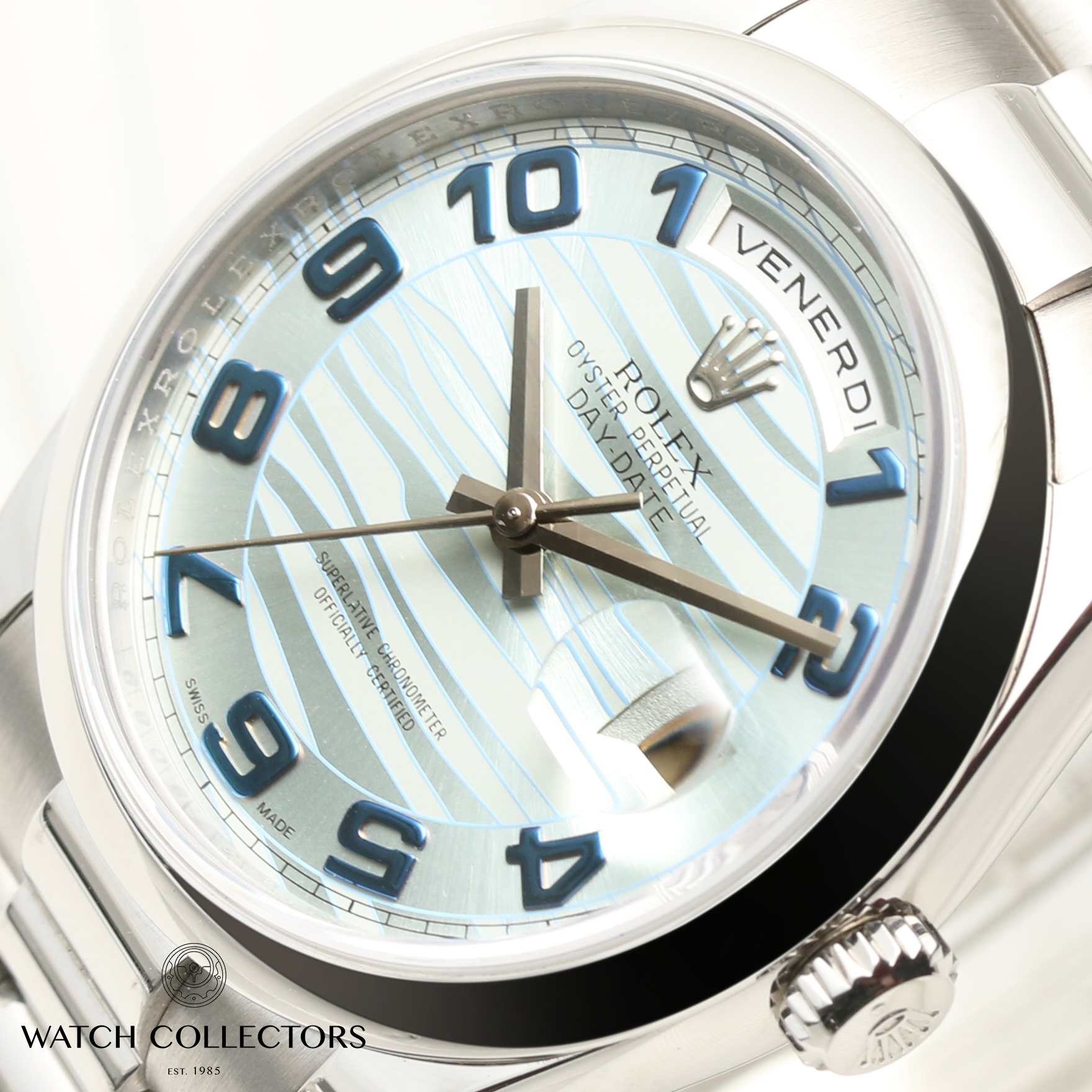 Rolex Day-Date 118206 Platinum Ice Blue Glacier Wave Arabic Numeral Dial Second Hand Watch Collectors 7
