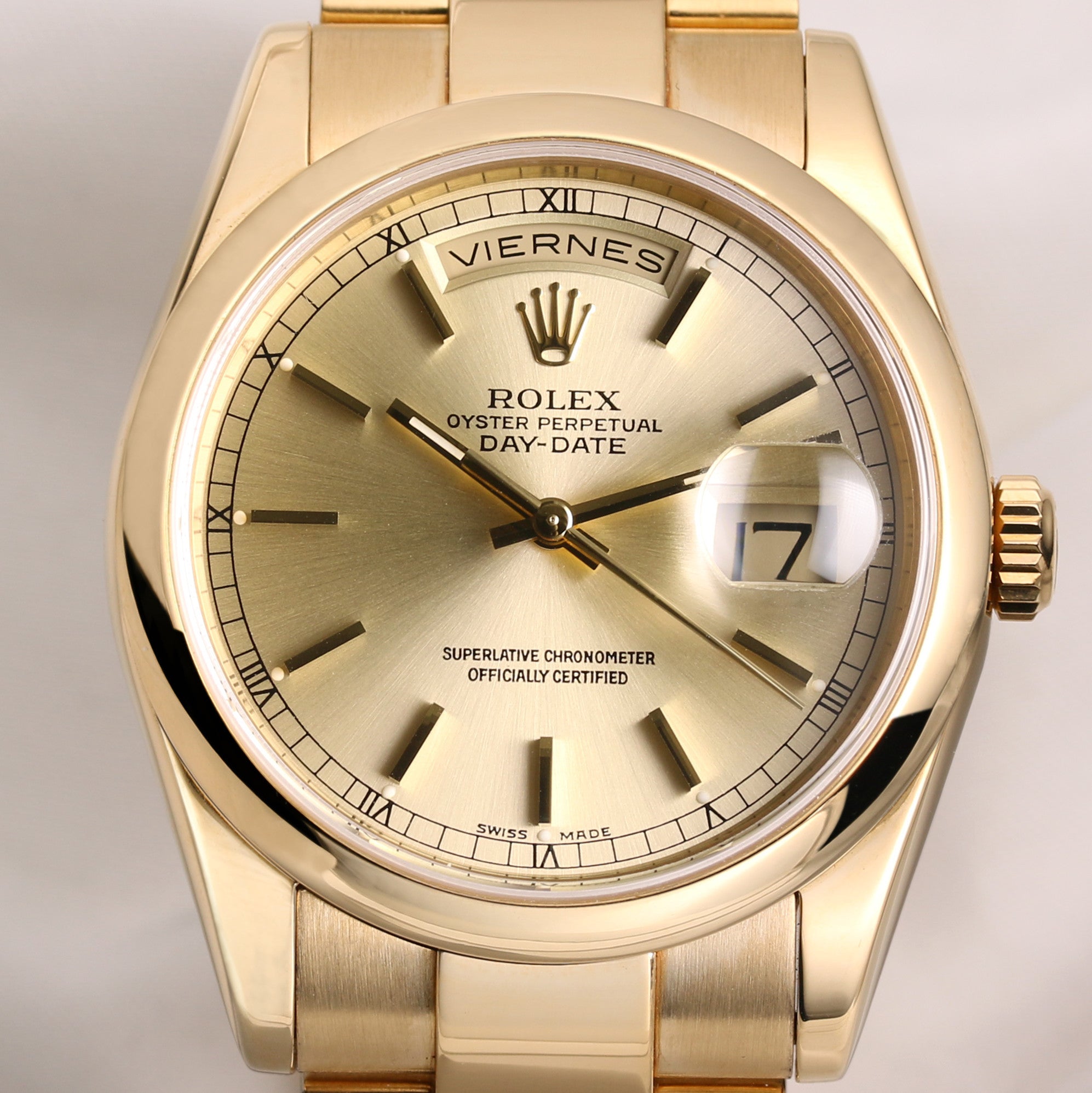Rolex Day-Date 118208 18K Yellow Gold Champagne Dial Second Hand Watch Collectors 2