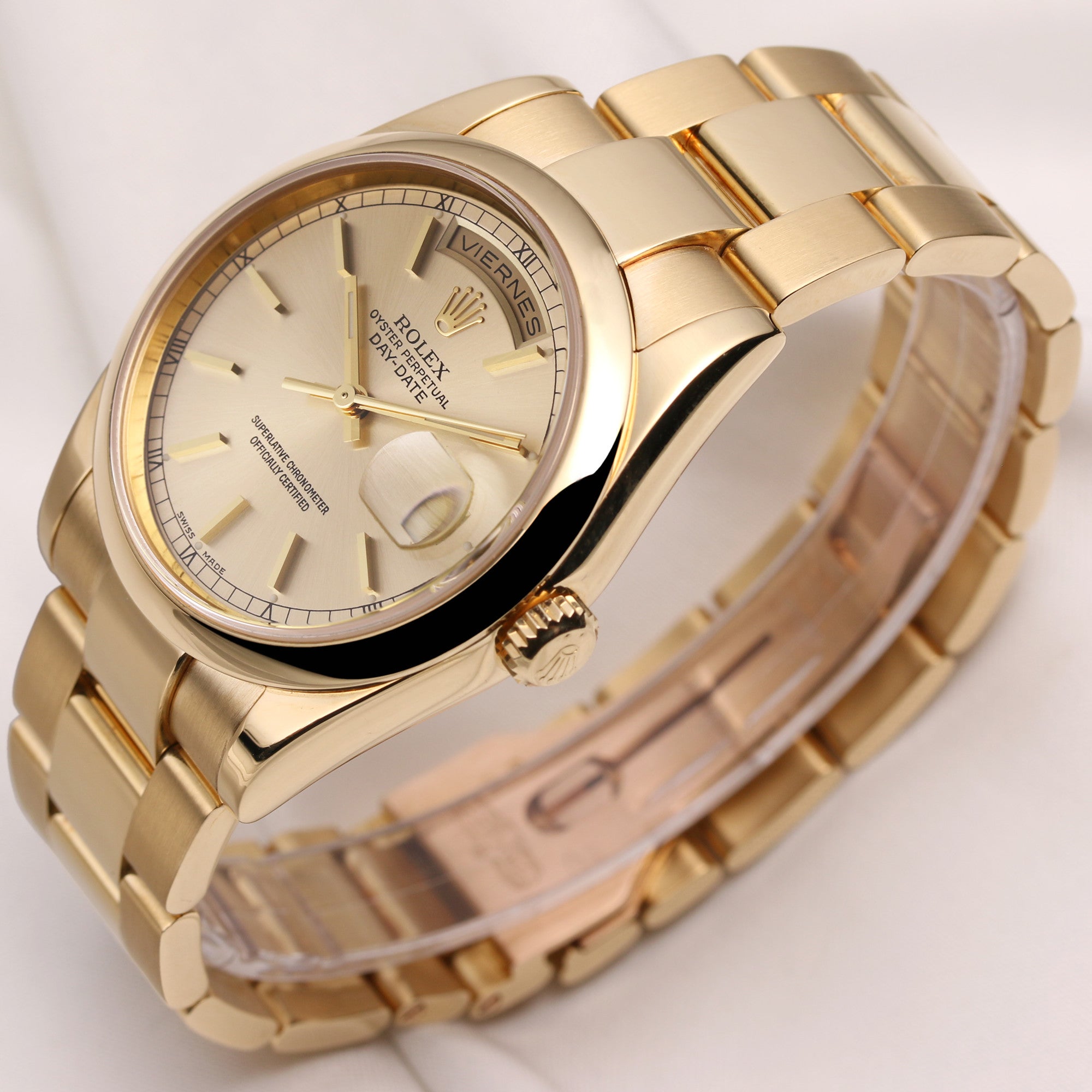 Rolex Day-Date 118208 18K Yellow Gold Champagne Dial Second Hand Watch Collectors 3