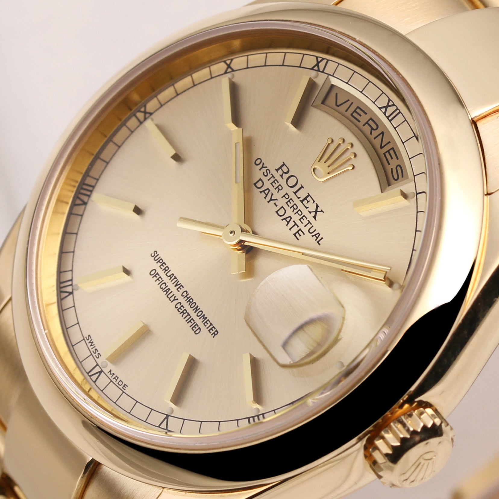 Rolex Day-Date 118208 18K Yellow Gold Champagne Dial Second Hand Watch Collectors 4