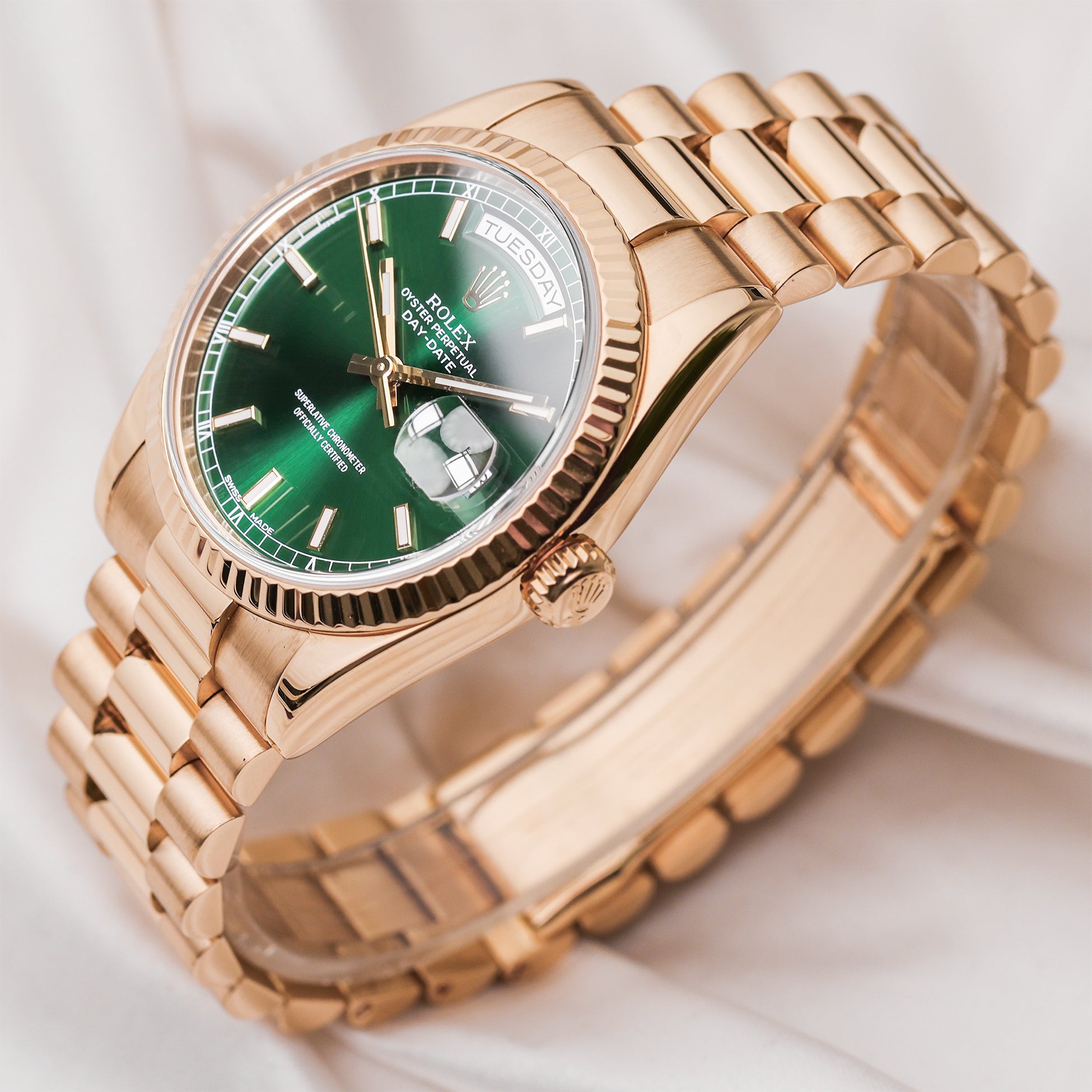 Rolex Day-Date 118238 18K Yellow Gold Green Dial Second Hand Watch Collectors 3
