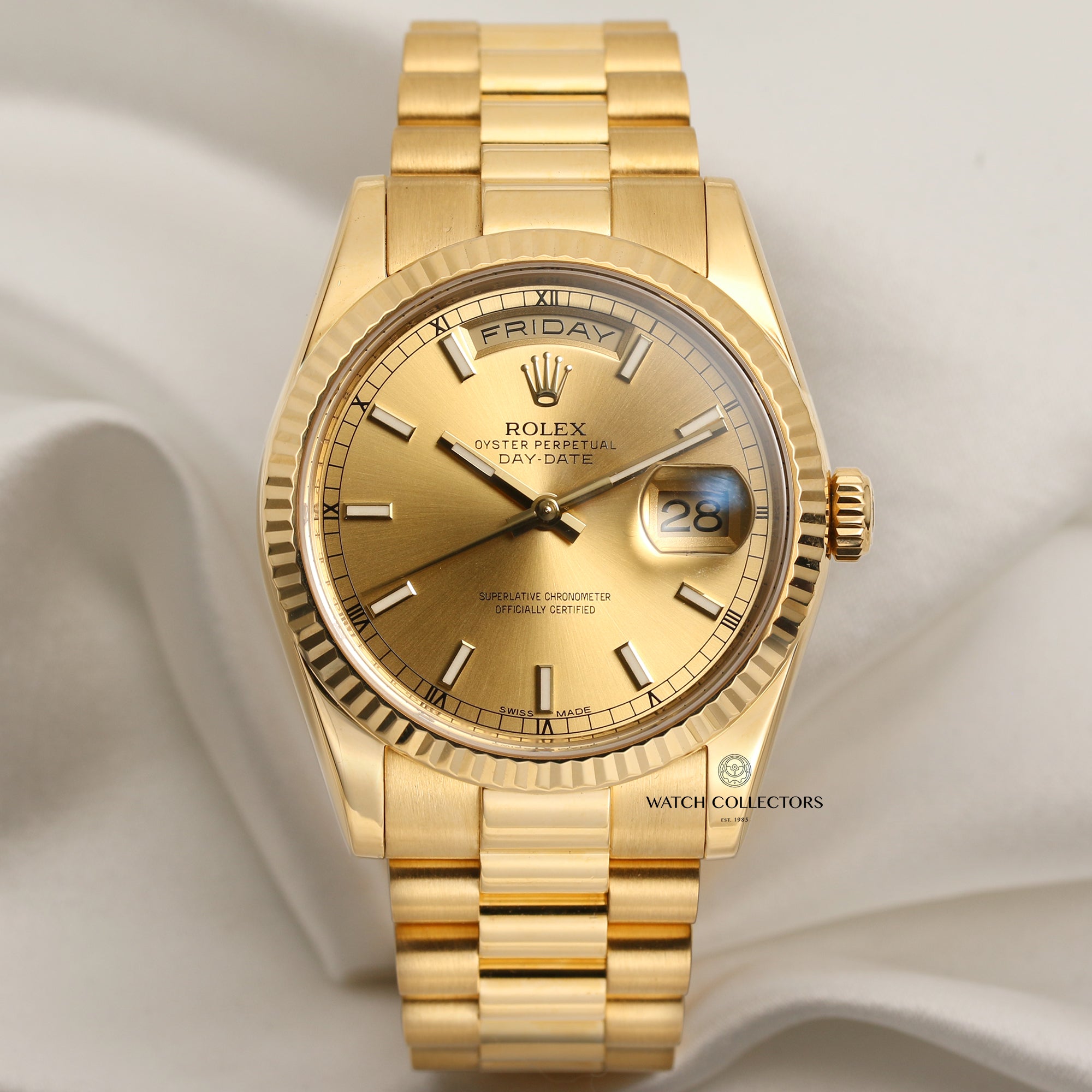 Rolex Day-Date 118238 18K Yellow Gold Second Hand Watch Collectors 1