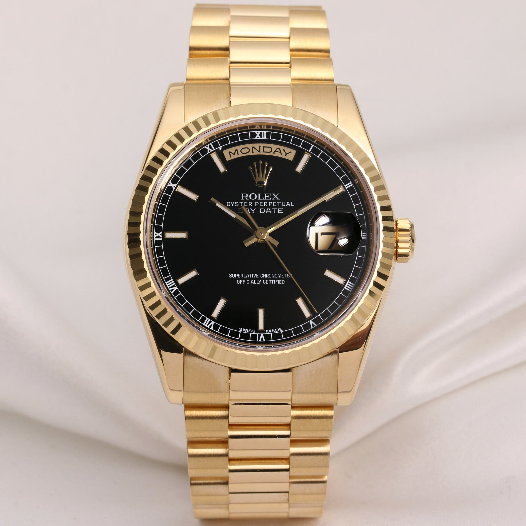 Rolex Day-Date 118238 Black Dial 18K Yellow gold Second Hand Watch Collectors 1