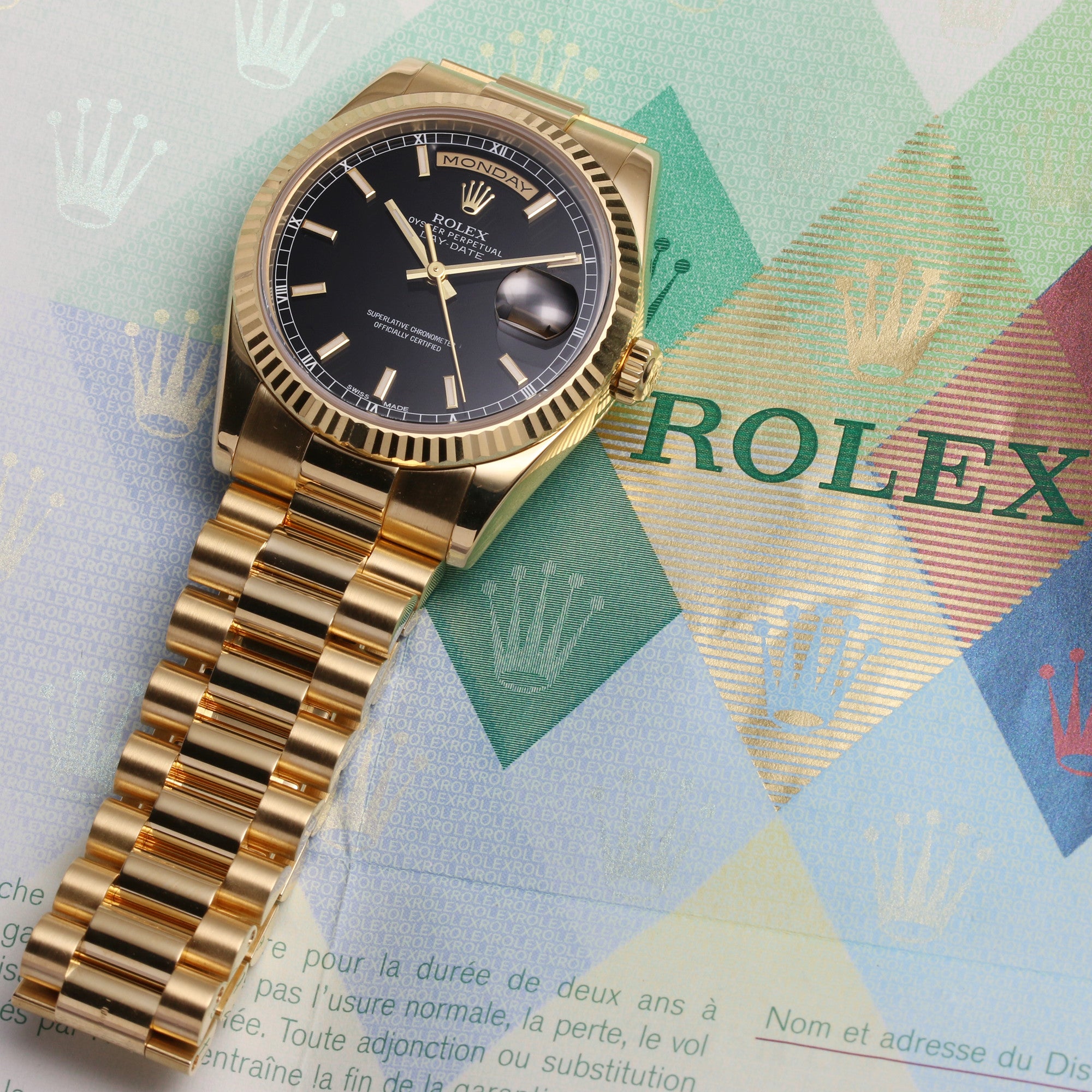 Rolex Day-Date 118238 Black Dial 18K Yellow gold Second Hand Watch Collectors 7