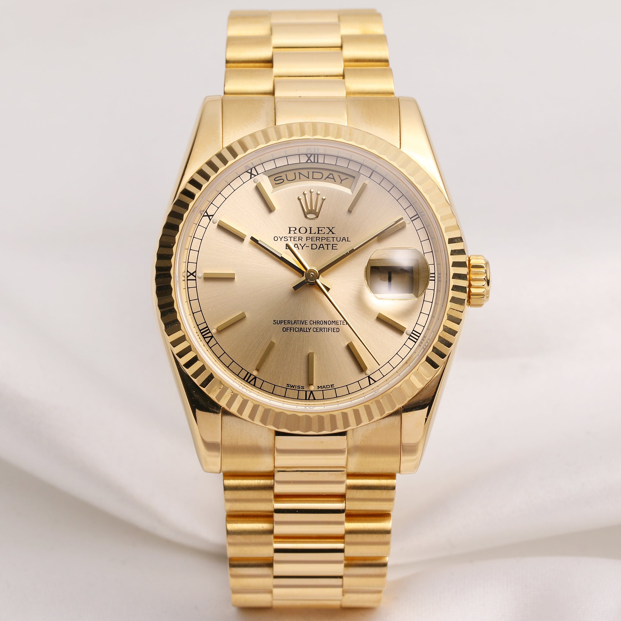 Rolex Day-Date 118238 Champagne Dial 18K Yellow gold Second Hand Watch Collectors 1