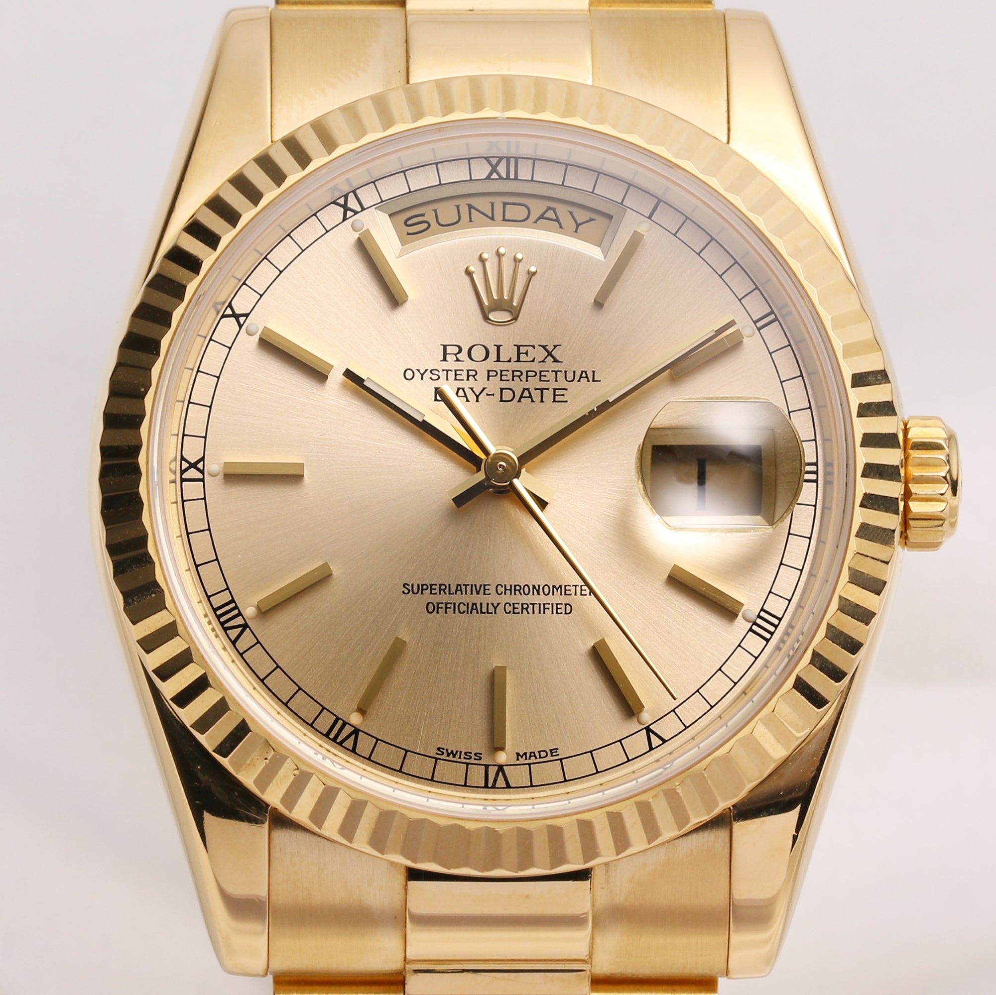 Rolex Day-Date 118238 Champagne Dial 18K Yellow gold Second Hand Watch Collectors 2